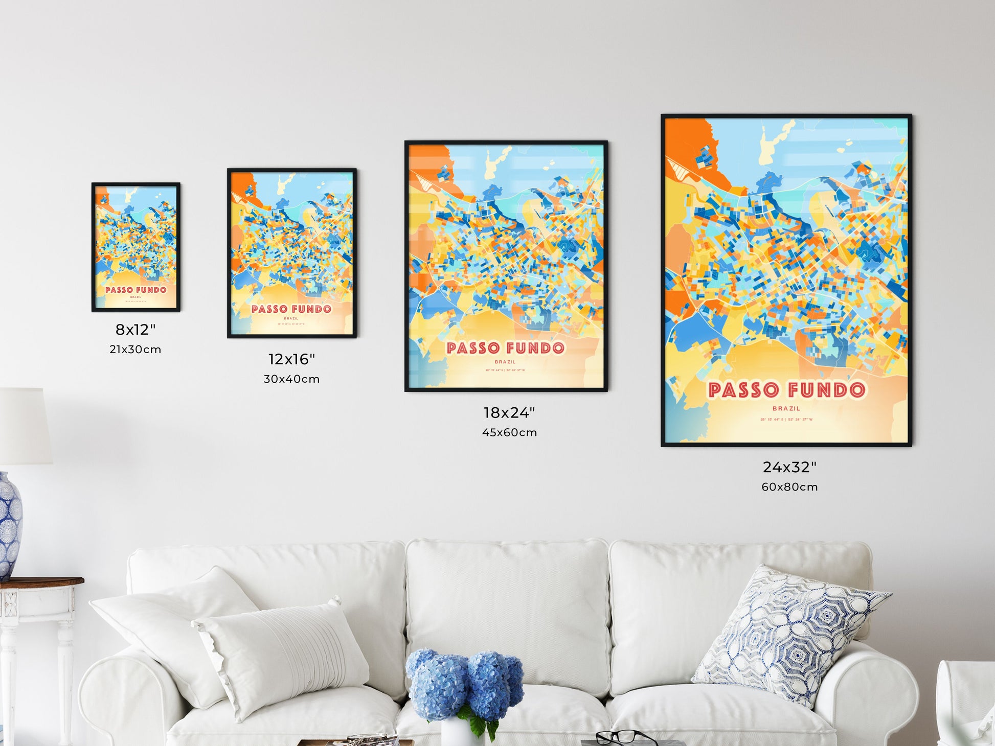 Colorful PASSO FUNDO BRAZIL Fine Art Map Blue Orange