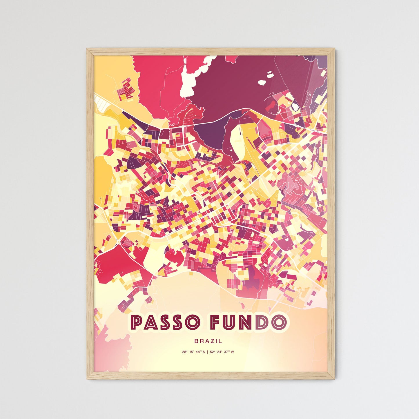 Colorful PASSO FUNDO BRAZIL Fine Art Map Hot Red