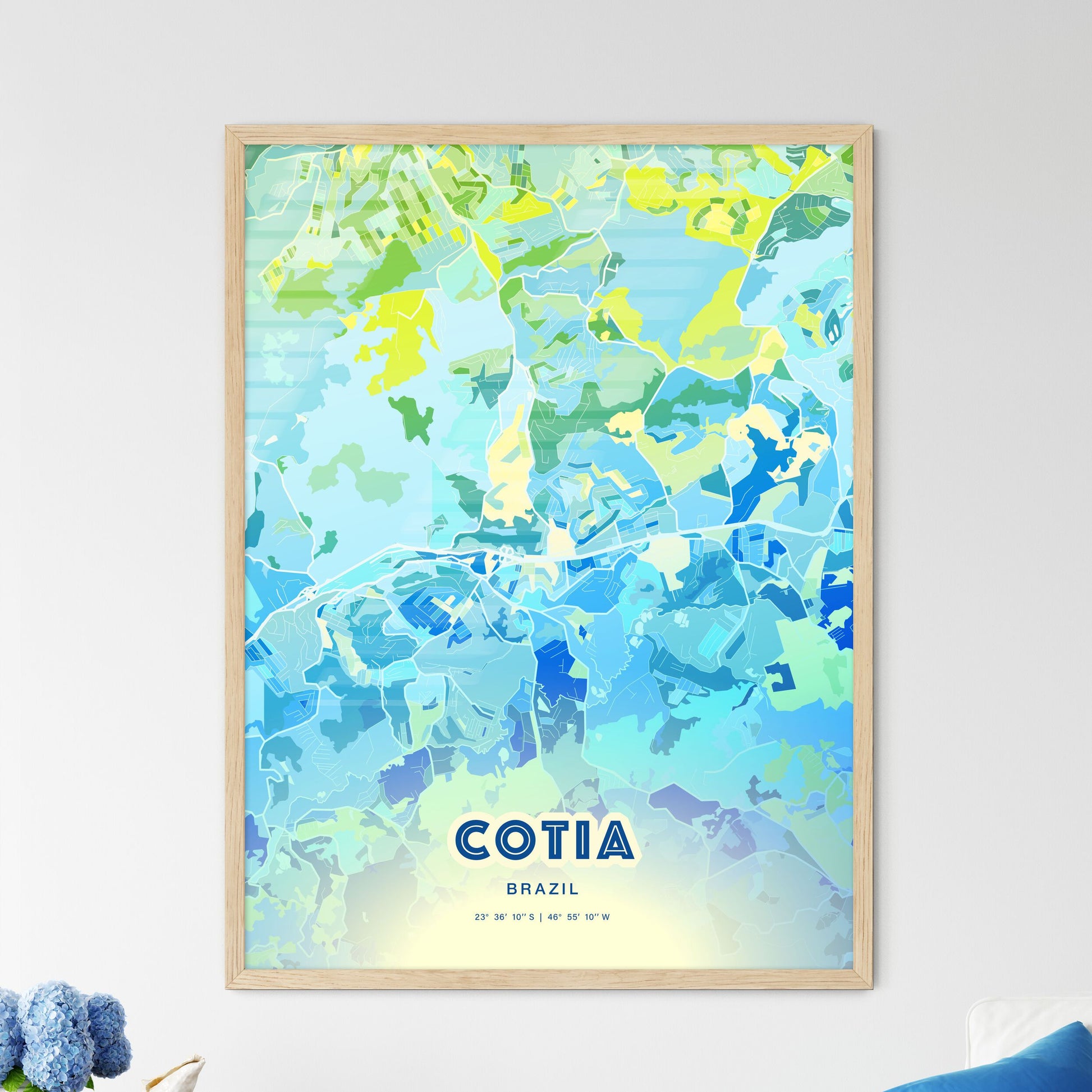 Colorful COTIA BRAZIL Fine Art Map Cool Blue