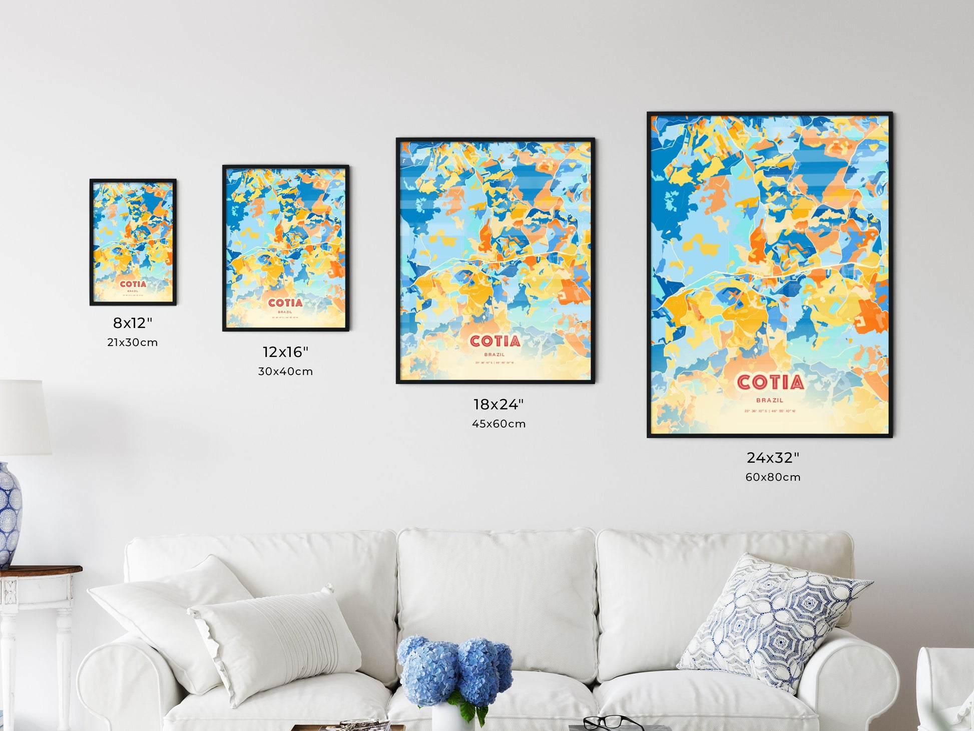 Colorful COTIA BRAZIL Fine Art Map Blue Orange