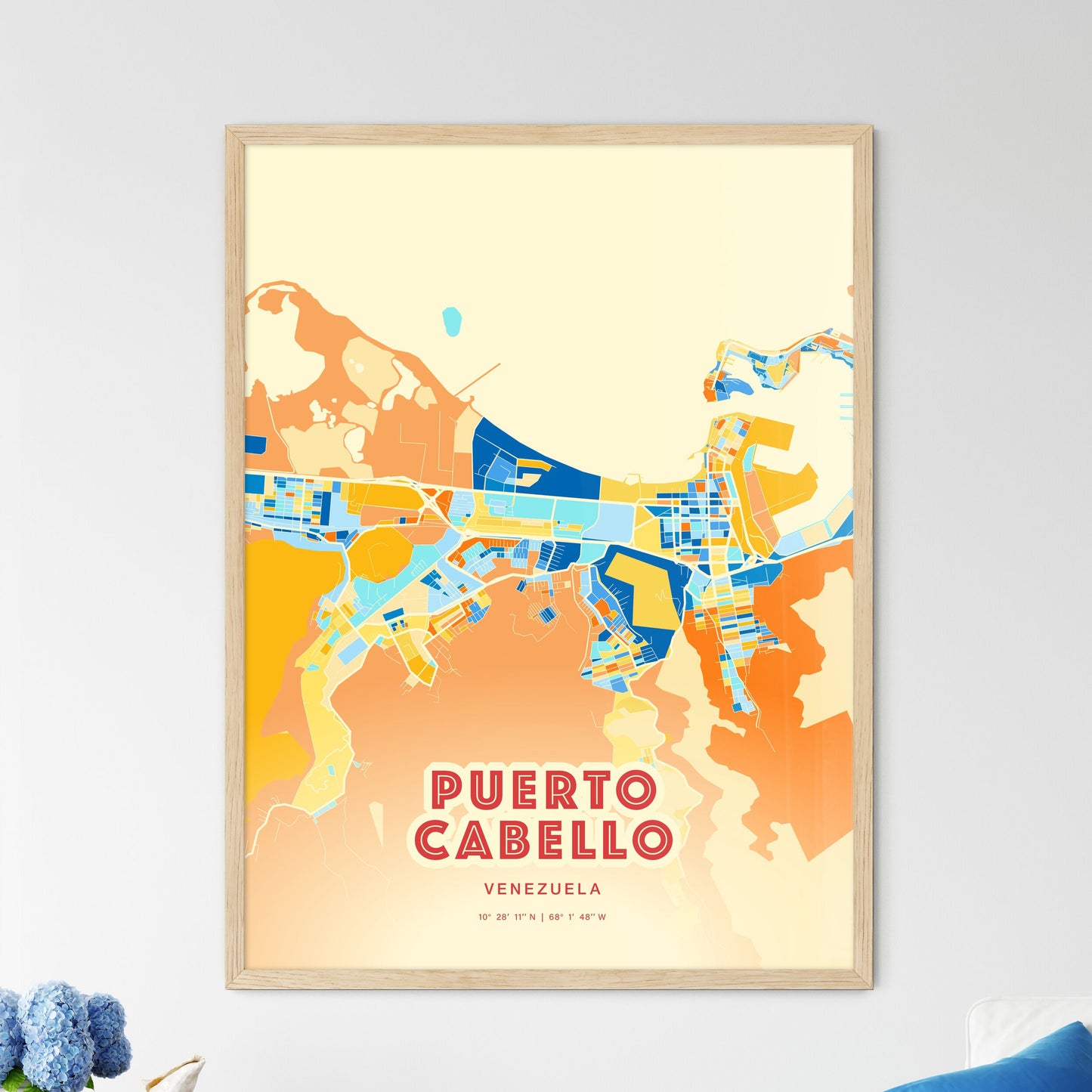 Colorful PUERTO CABELLO VENEZUELA Fine Art Map Blue Orange