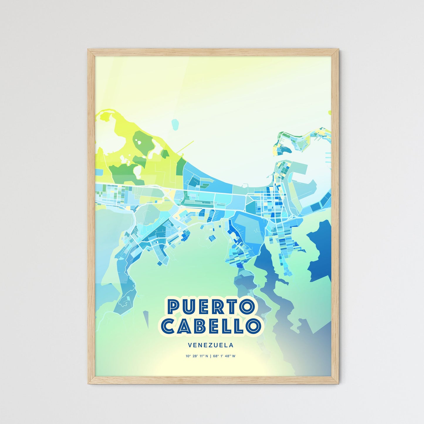 Colorful PUERTO CABELLO VENEZUELA Fine Art Map Cool Blue