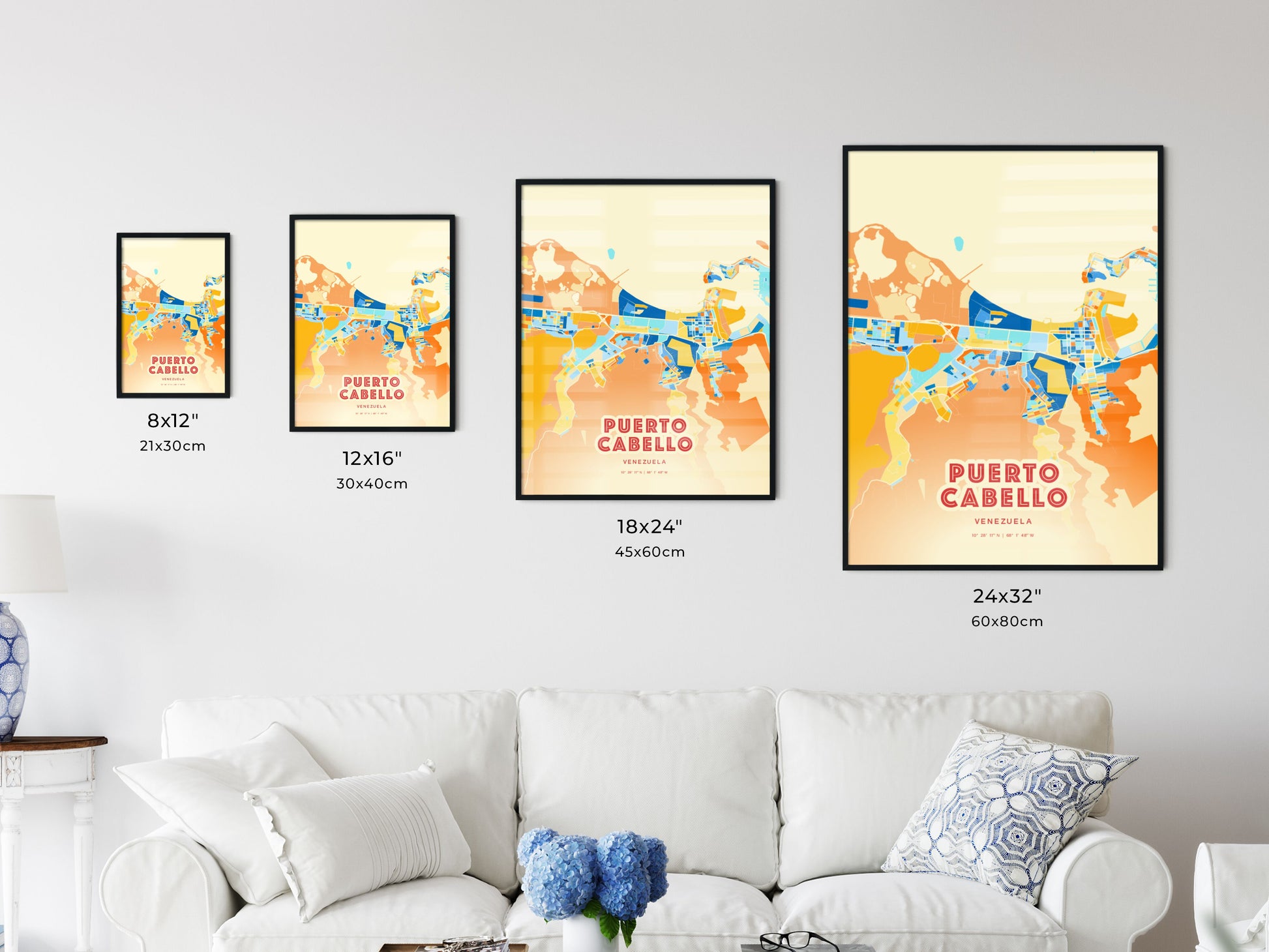 Colorful PUERTO CABELLO VENEZUELA Fine Art Map Blue Orange