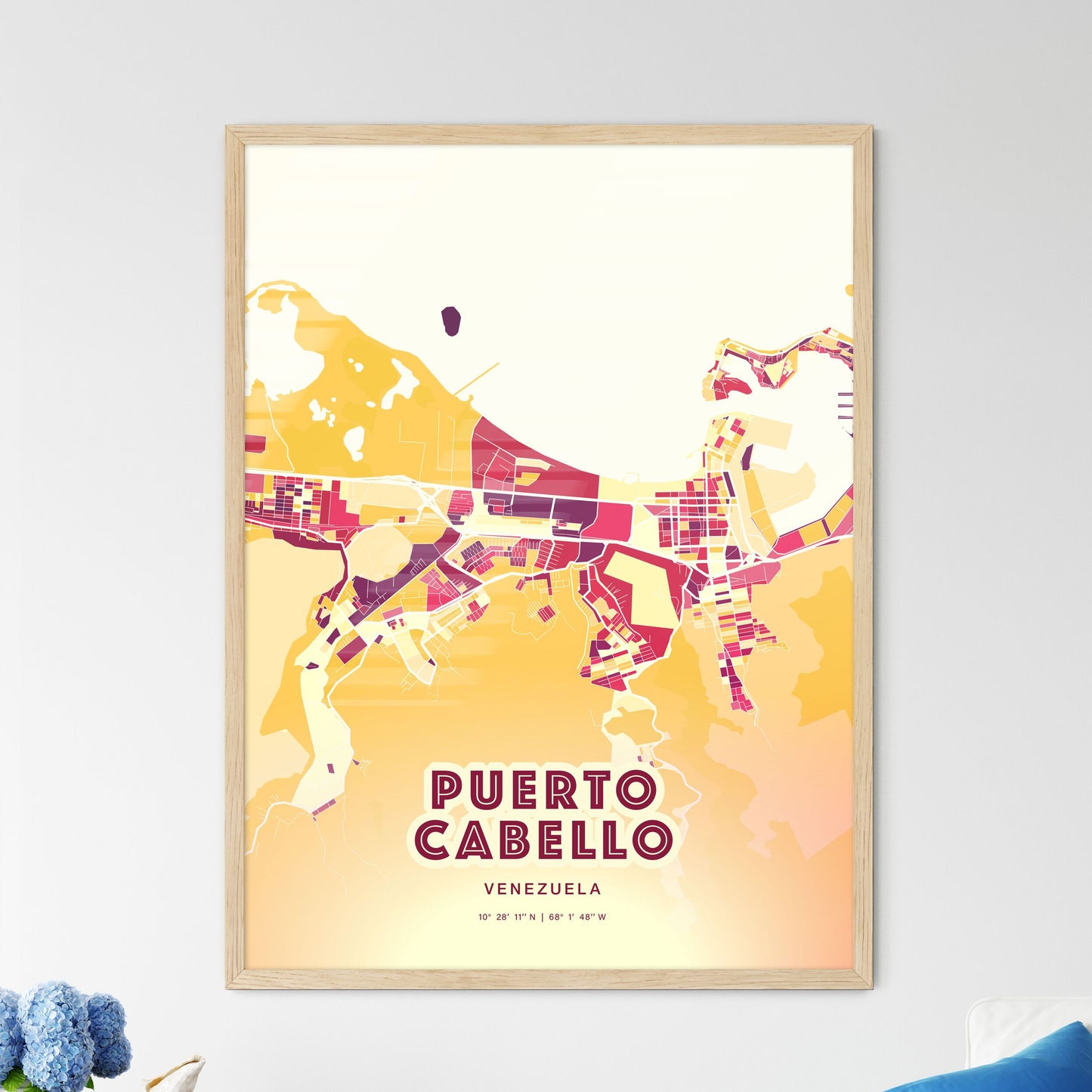 Colorful PUERTO CABELLO VENEZUELA Fine Art Map Hot Red