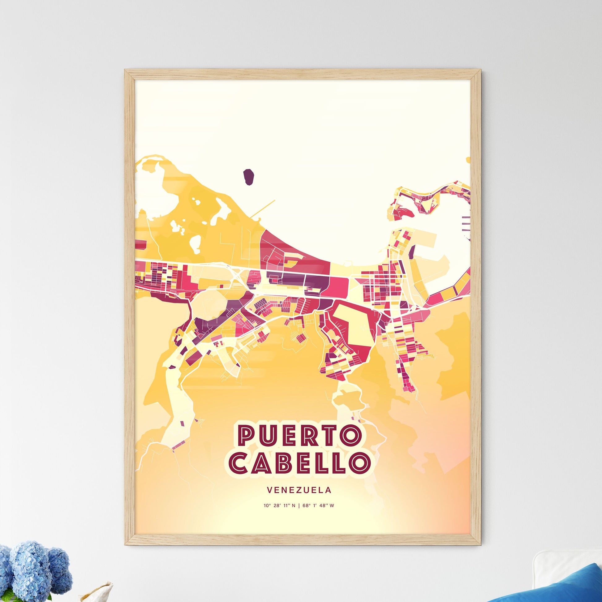 Colorful PUERTO CABELLO VENEZUELA Fine Art Map Hot Red