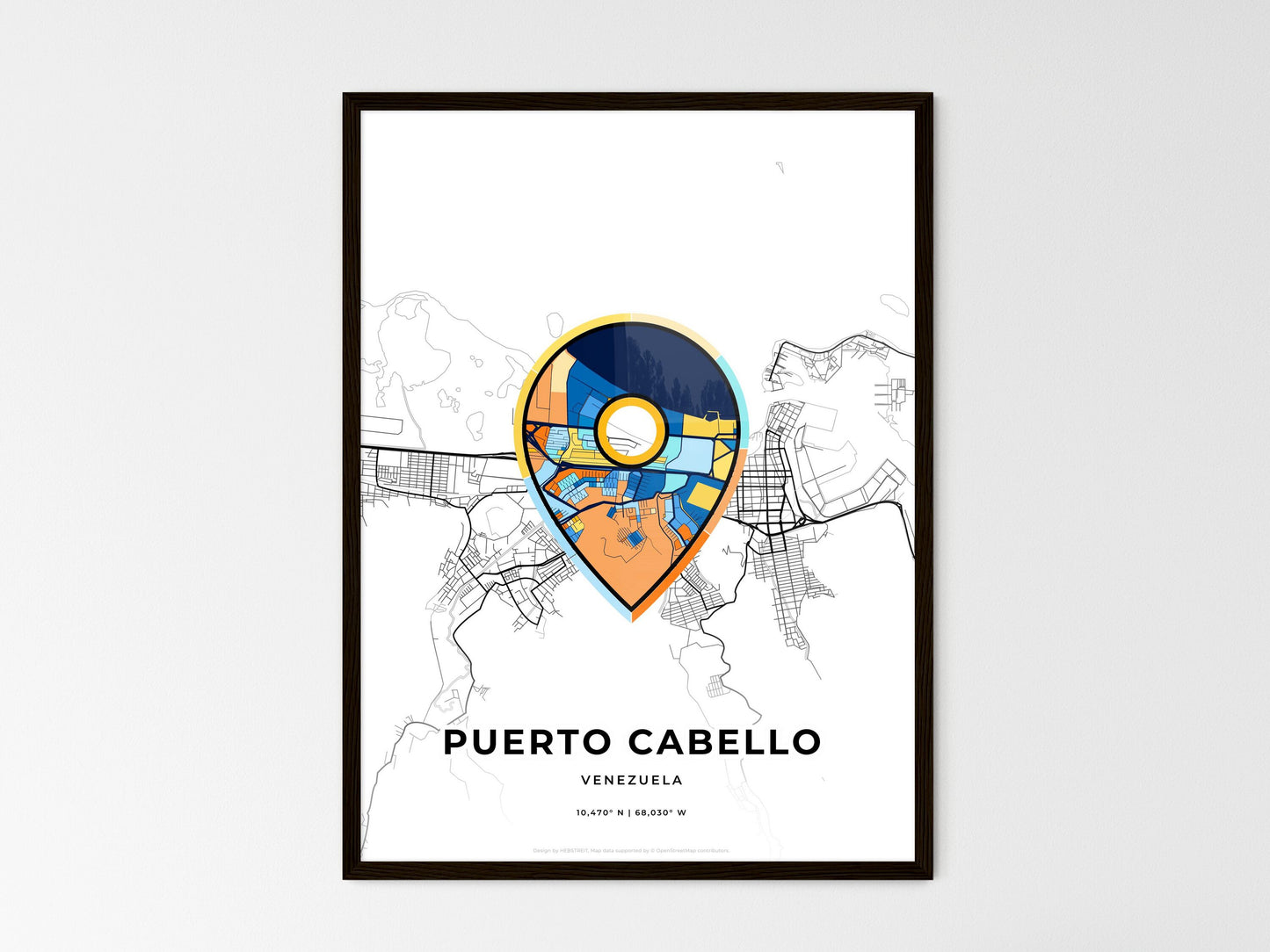 Puerto Cabello Venezuela wedding art map with pointer icon