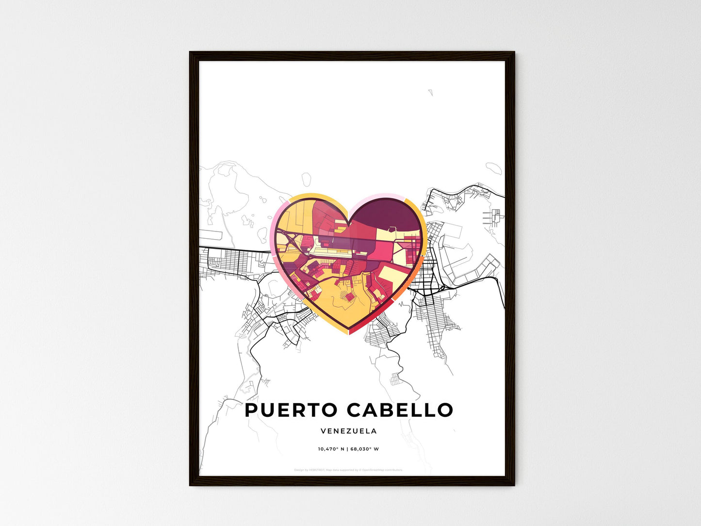 Puerto Cabello Venezuela wedding art map with heart icon