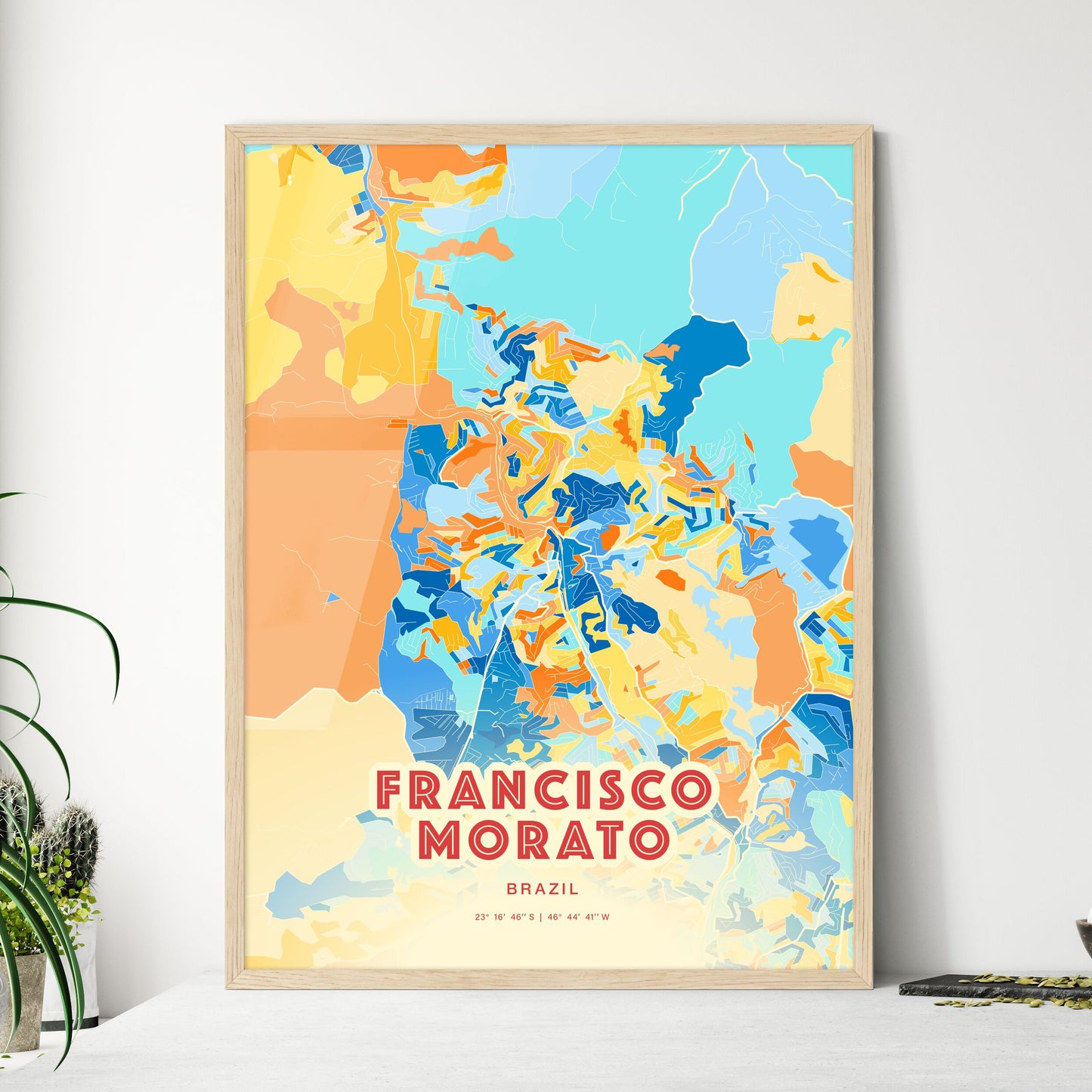 Colorful FRANCISCO MORATO BRAZIL Fine Art Map Blue Orange