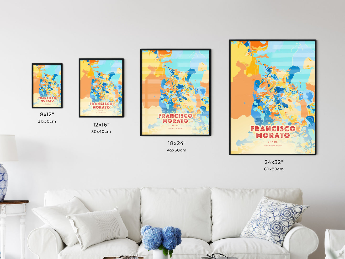 Colorful FRANCISCO MORATO BRAZIL Fine Art Map Blue Orange