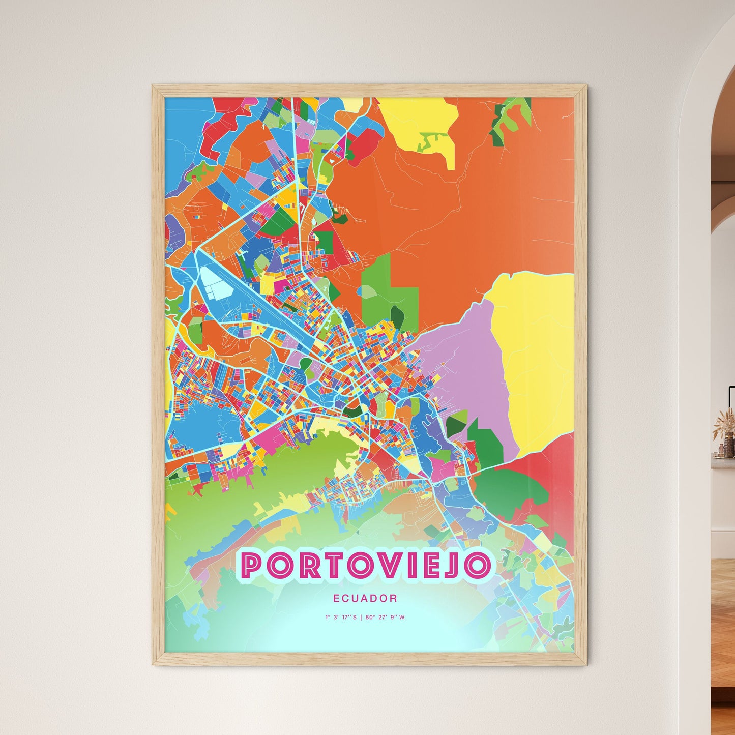 Colorful PORTOVIEJO ECUADOR Fine Art Map Crazy Colors