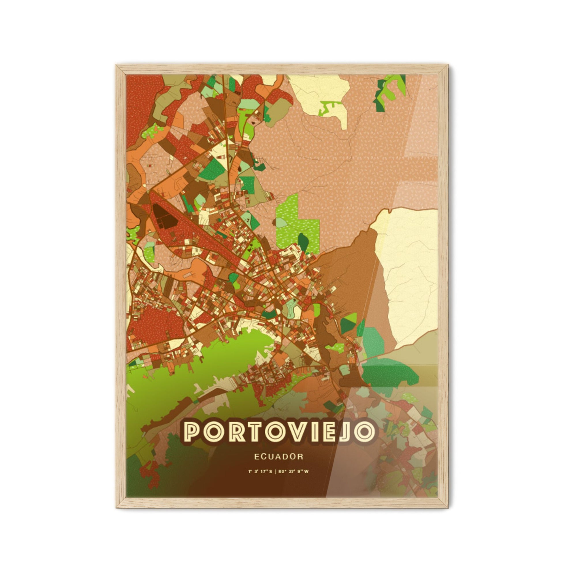 Colorful PORTOVIEJO ECUADOR Fine Art Map Farmhouse