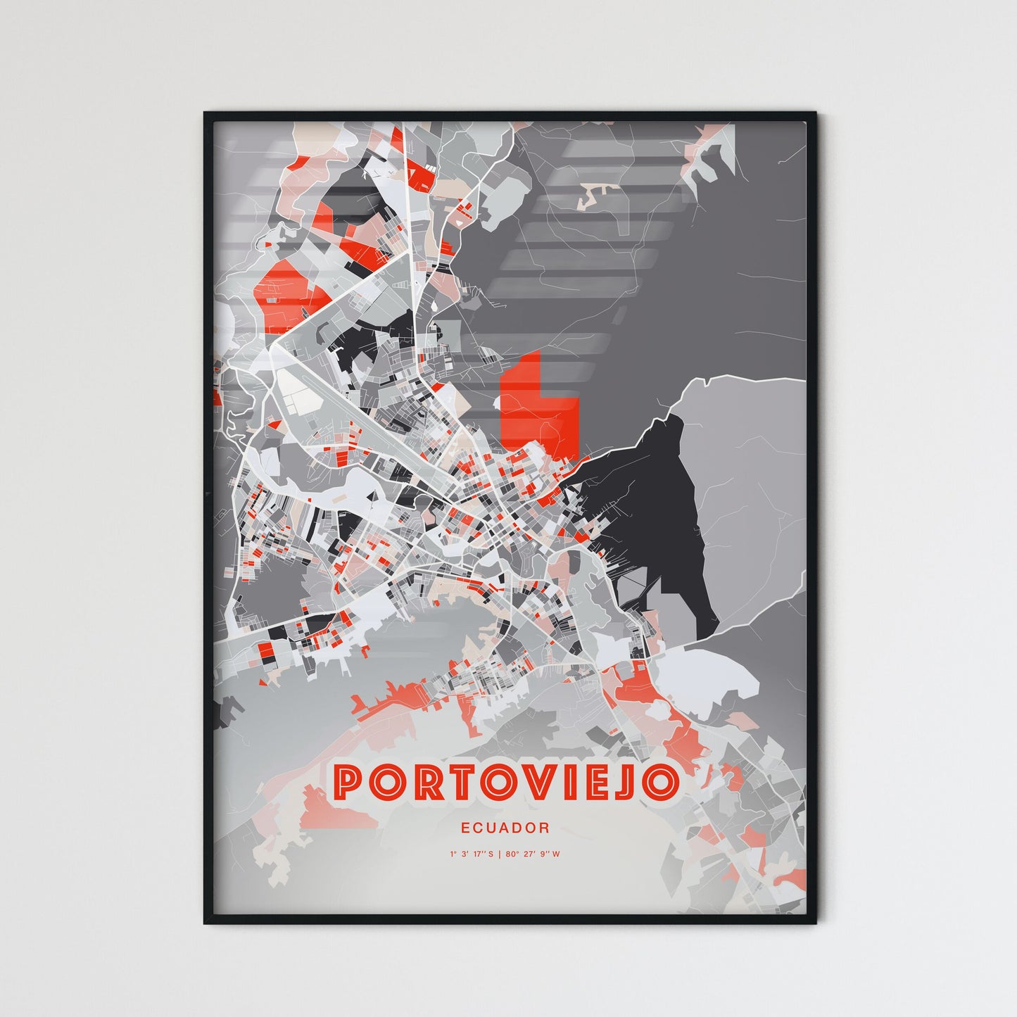 Colorful PORTOVIEJO ECUADOR Fine Art Map Modern