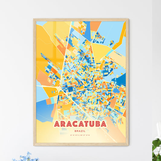 Colorful ARACATUBA BRAZIL Fine Art Map Blue Orange