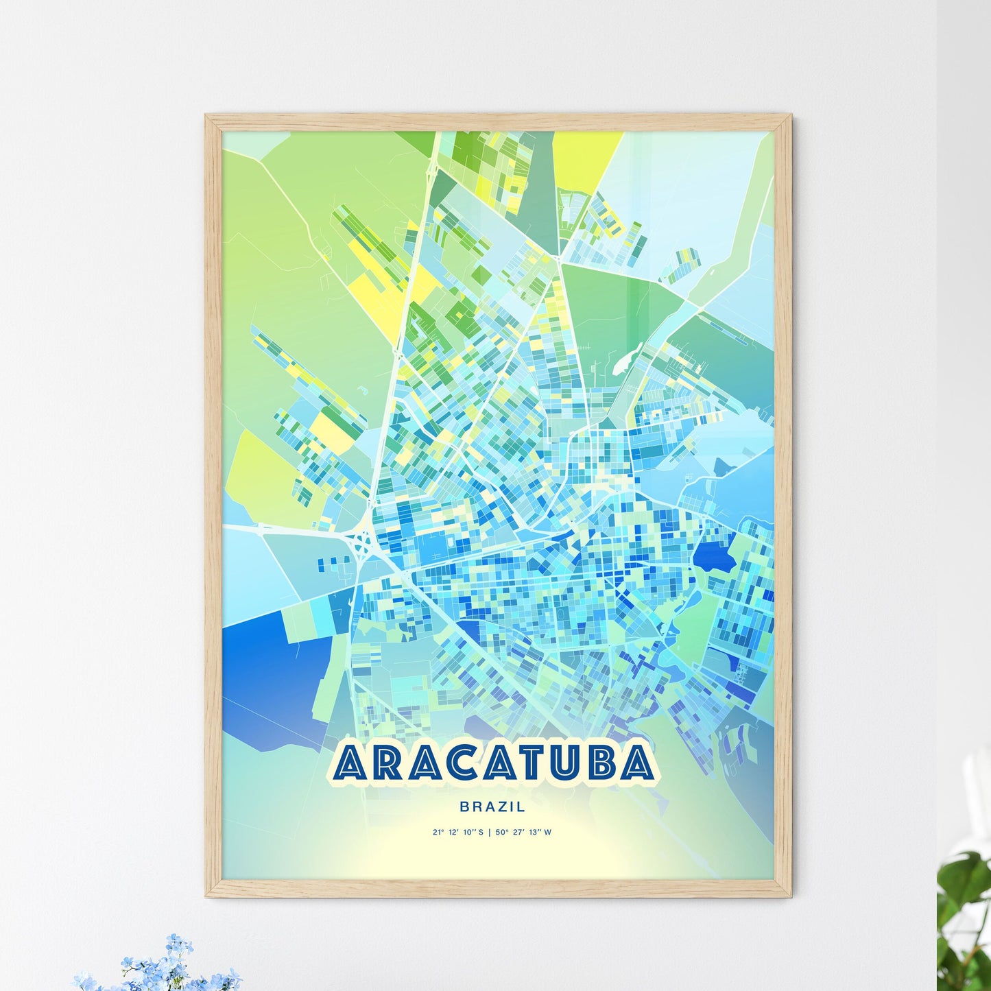 Colorful ARACATUBA BRAZIL Fine Art Map Cool Blue