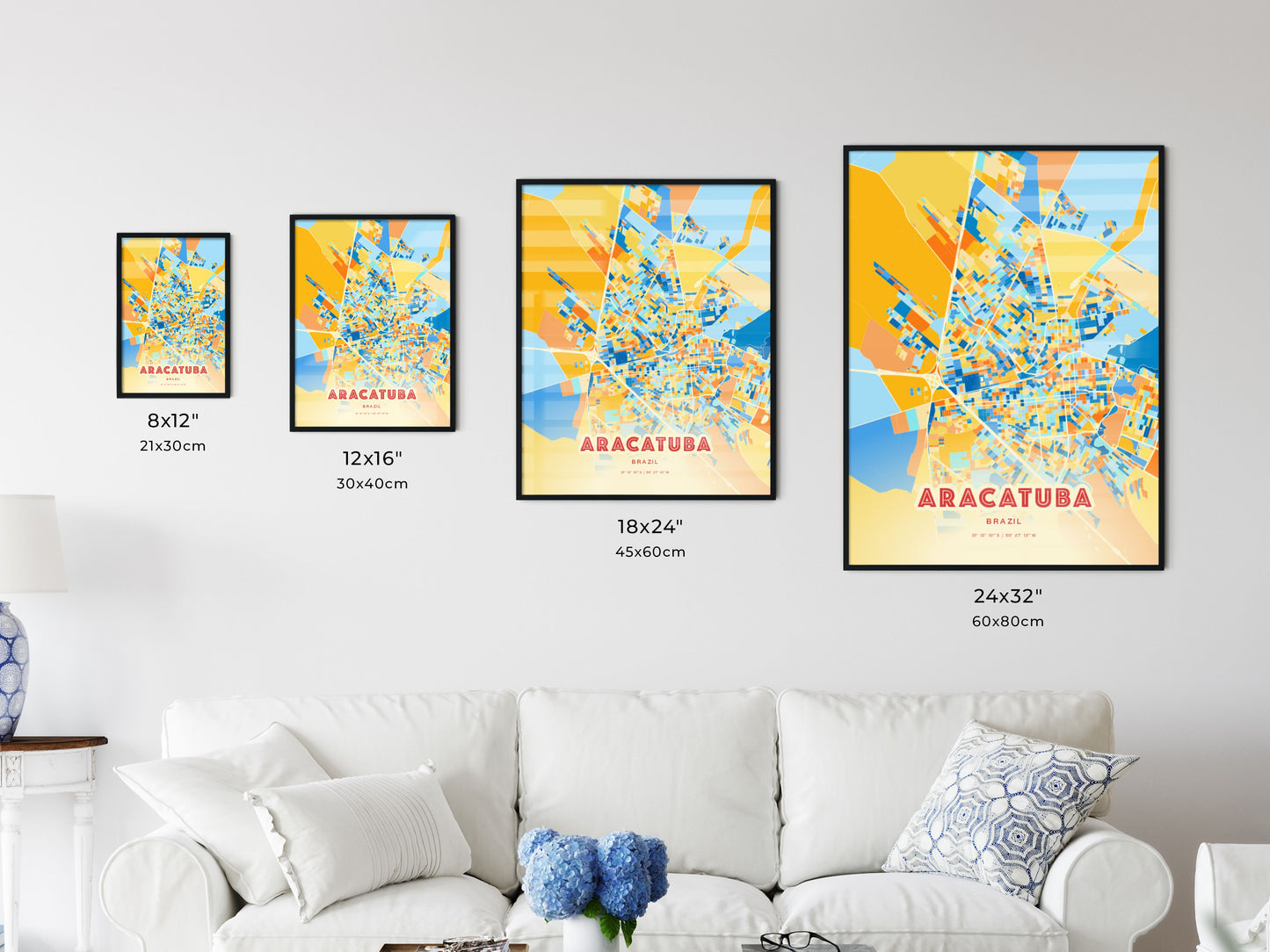 Colorful ARACATUBA BRAZIL Fine Art Map Blue Orange