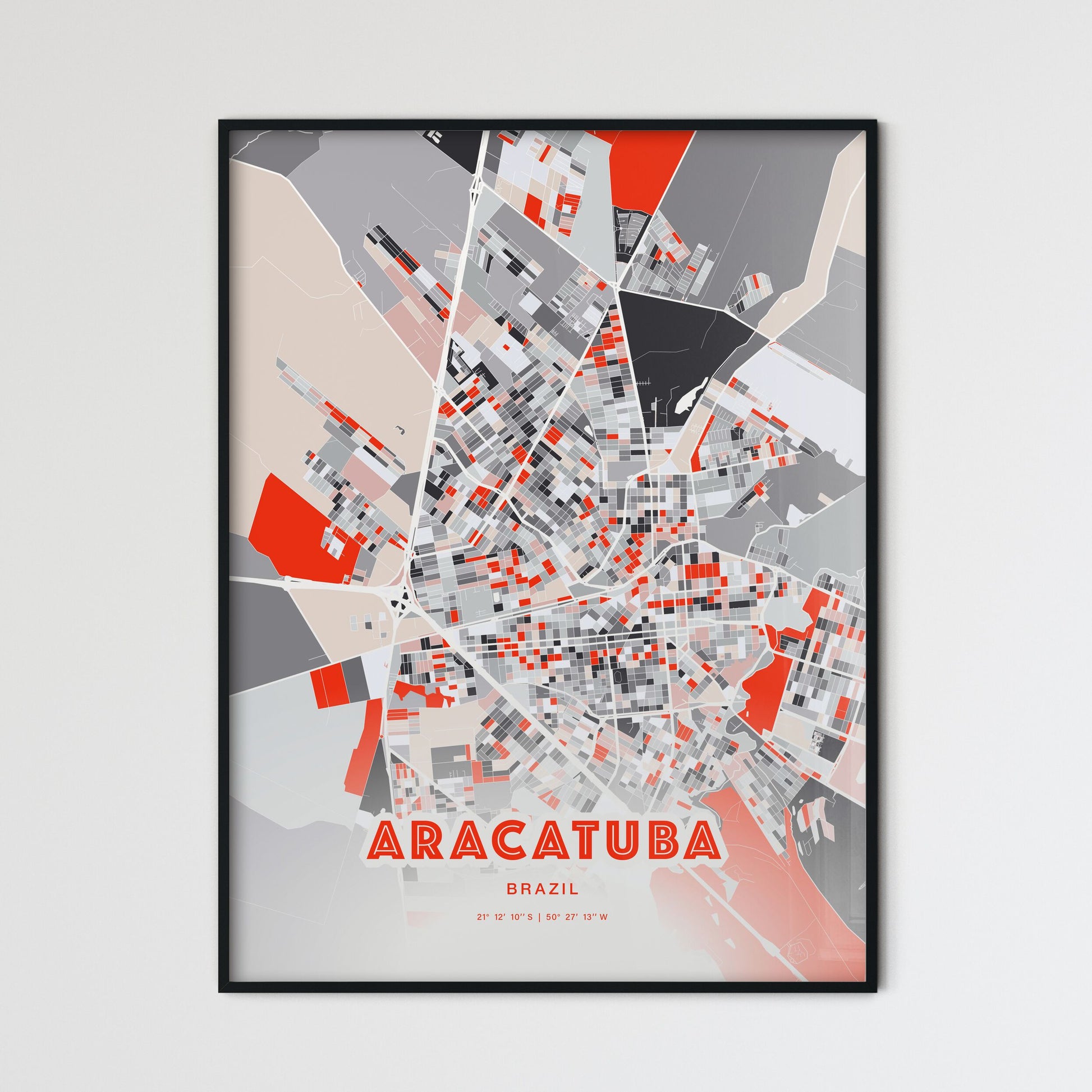 Colorful ARACATUBA BRAZIL Fine Art Map Modern