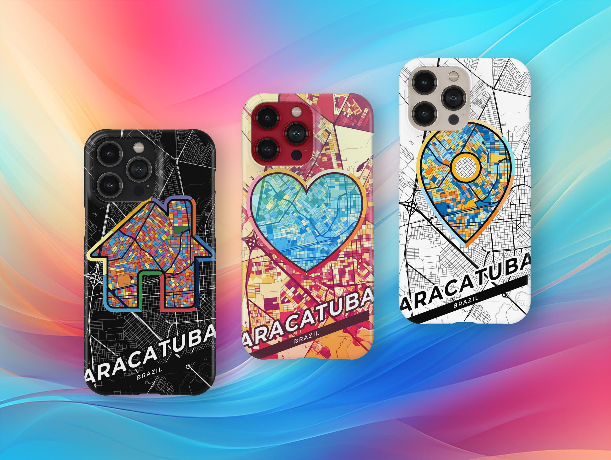 Aracatuba Brazil slim phone case with colorful icon. Birthday, wedding or housewarming gift. Couple match cases.
