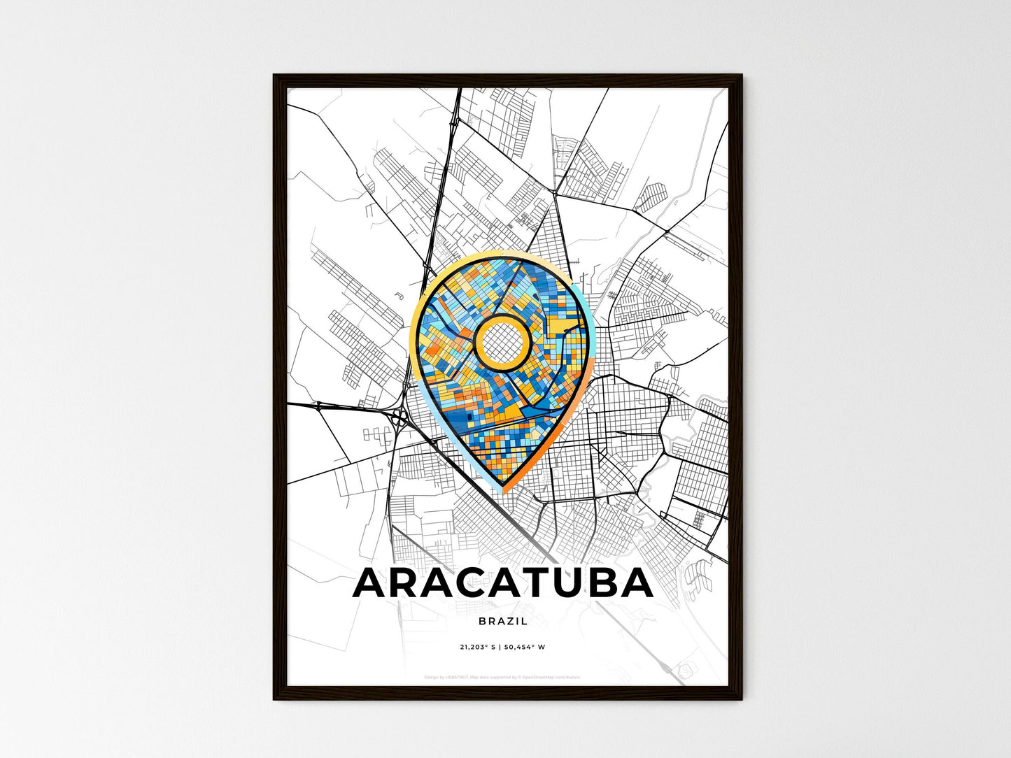 Aracatuba Brazil wedding art map with pointer icon