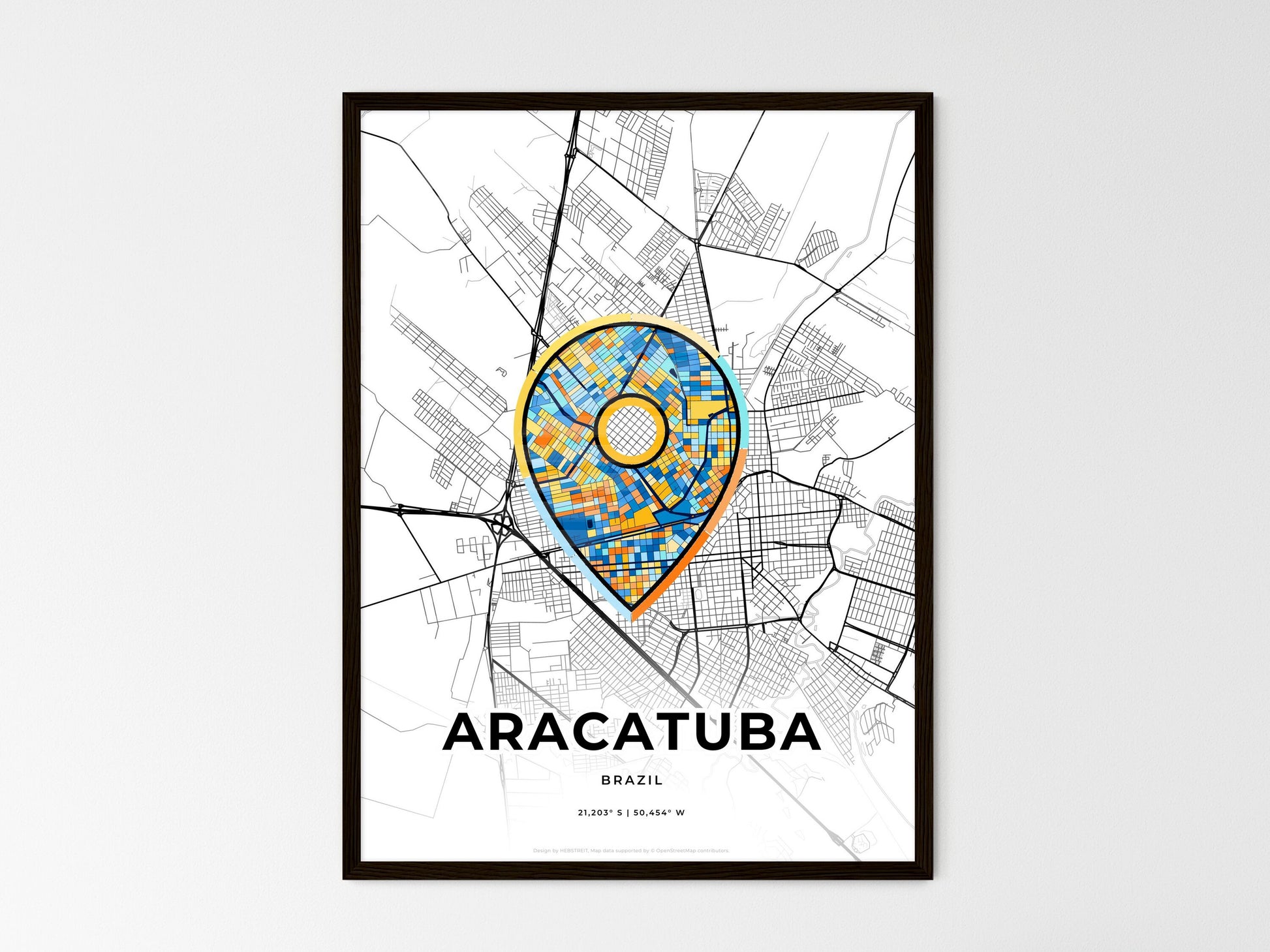 Aracatuba Brazil wedding art map with pointer icon