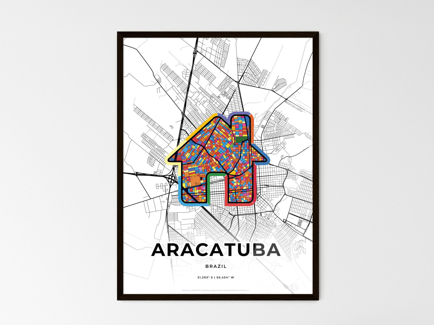 Aracatuba Brazil wedding art map with home icon