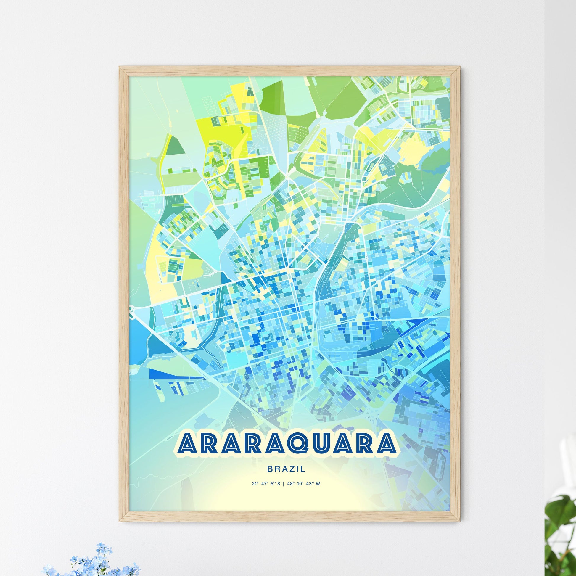 Colorful ARARAQUARA BRAZIL Fine Art Map Cool Blue