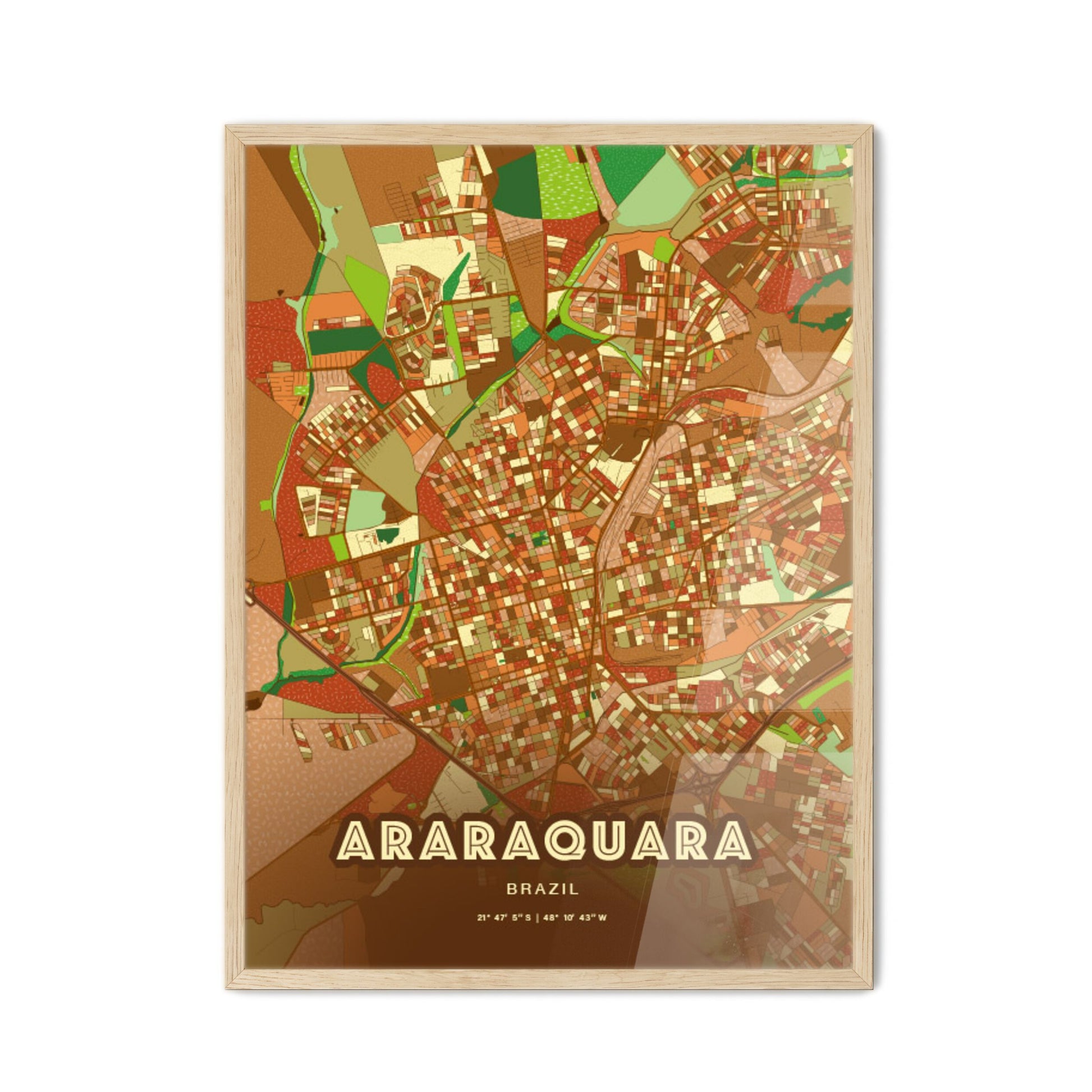 Colorful ARARAQUARA BRAZIL Fine Art Map Farmhouse