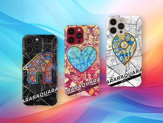 Araraquara Brazil slim phone case with colorful icon. Birthday, wedding or housewarming gift. Couple match cases.