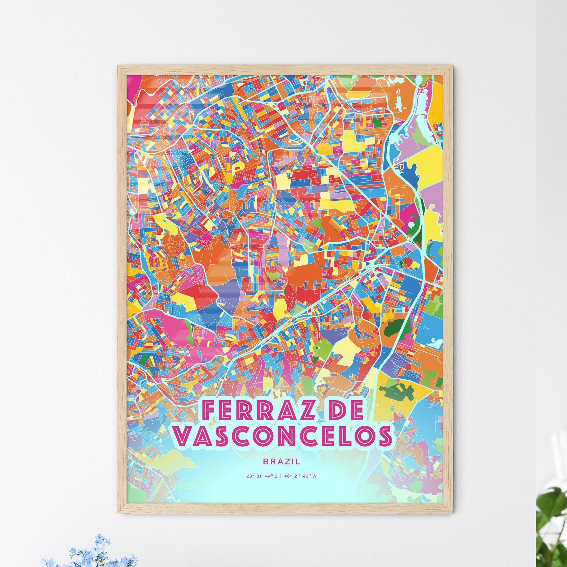 Colorful FERRAZ DE VASCONCELOS BRAZIL Fine Art Map Crazy Colors