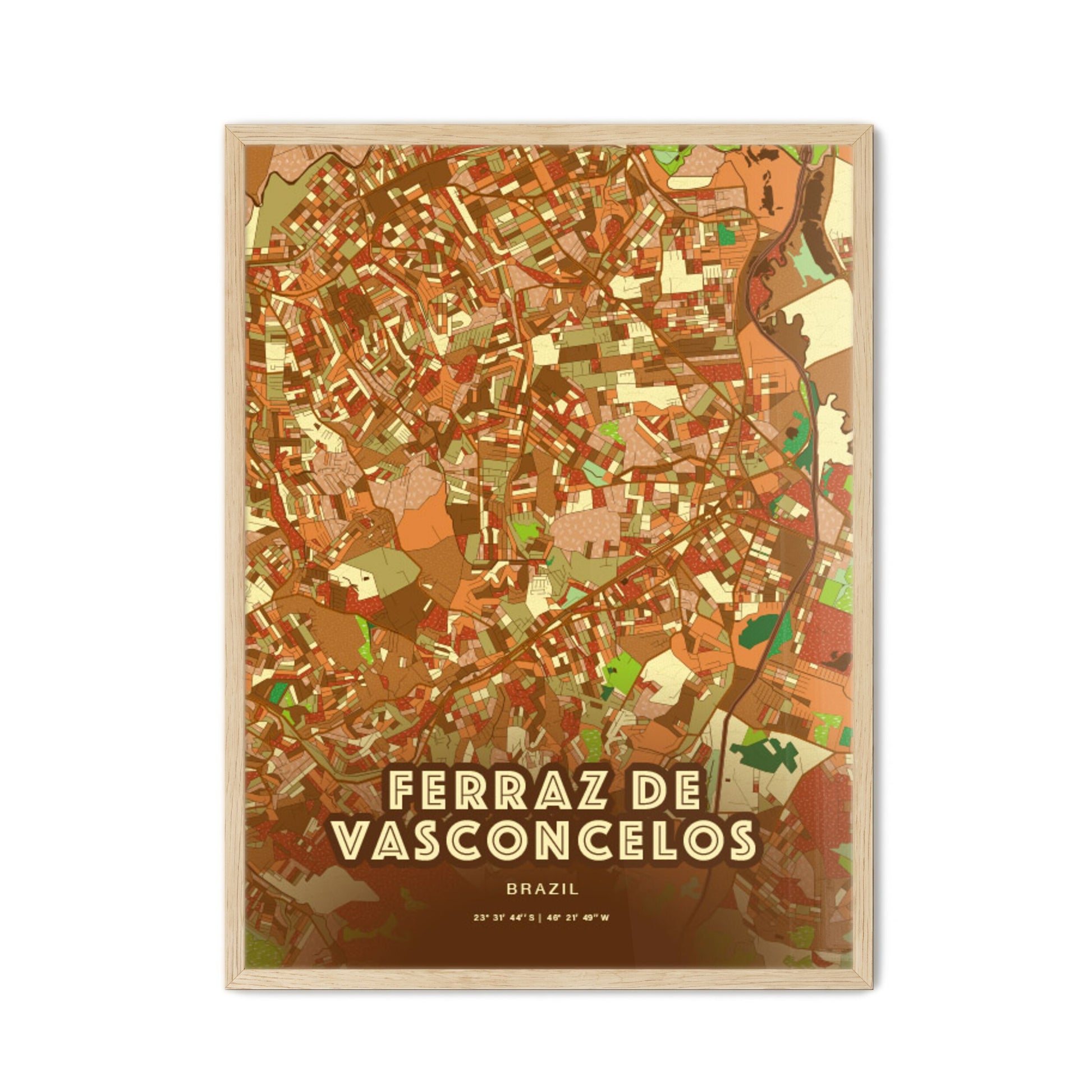 Colorful FERRAZ DE VASCONCELOS BRAZIL Fine Art Map Farmhouse