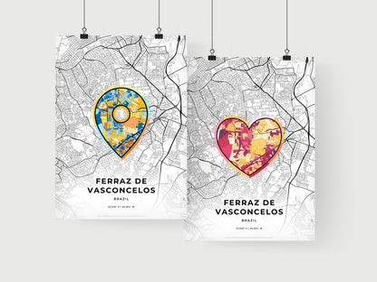 FERRAZ DE VASCONCELOS BRAZIL minimal art map with a colorful icon. Where it all began, Couple map gift.