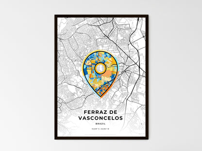 FERRAZ DE VASCONCELOS BRAZIL minimal art map with a colorful icon. Where it all began, Couple map gift. Style 1