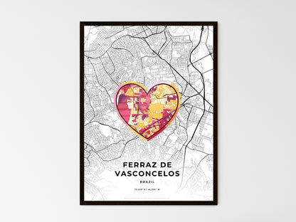 FERRAZ DE VASCONCELOS BRAZIL minimal art map with a colorful icon. Where it all began, Couple map gift. Style 2