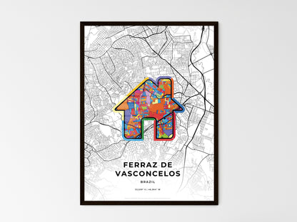 FERRAZ DE VASCONCELOS BRAZIL minimal art map with a colorful icon. Where it all began, Couple map gift. Style 3