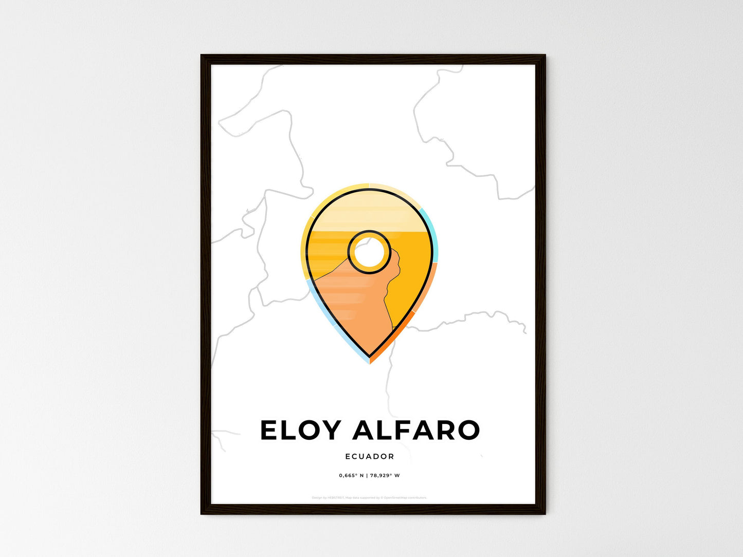Eloy Alfaro Ecuador wedding art map with pointer icon