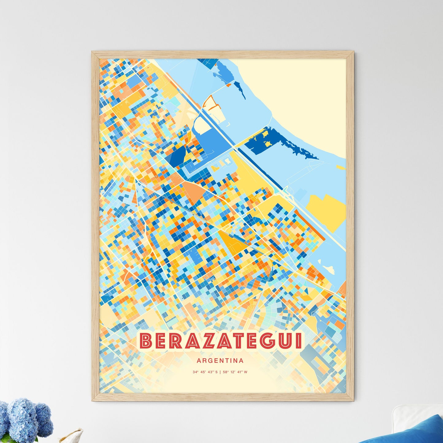 Colorful BERAZATEGUI ARGENTINA Fine Art Map Blue Orange