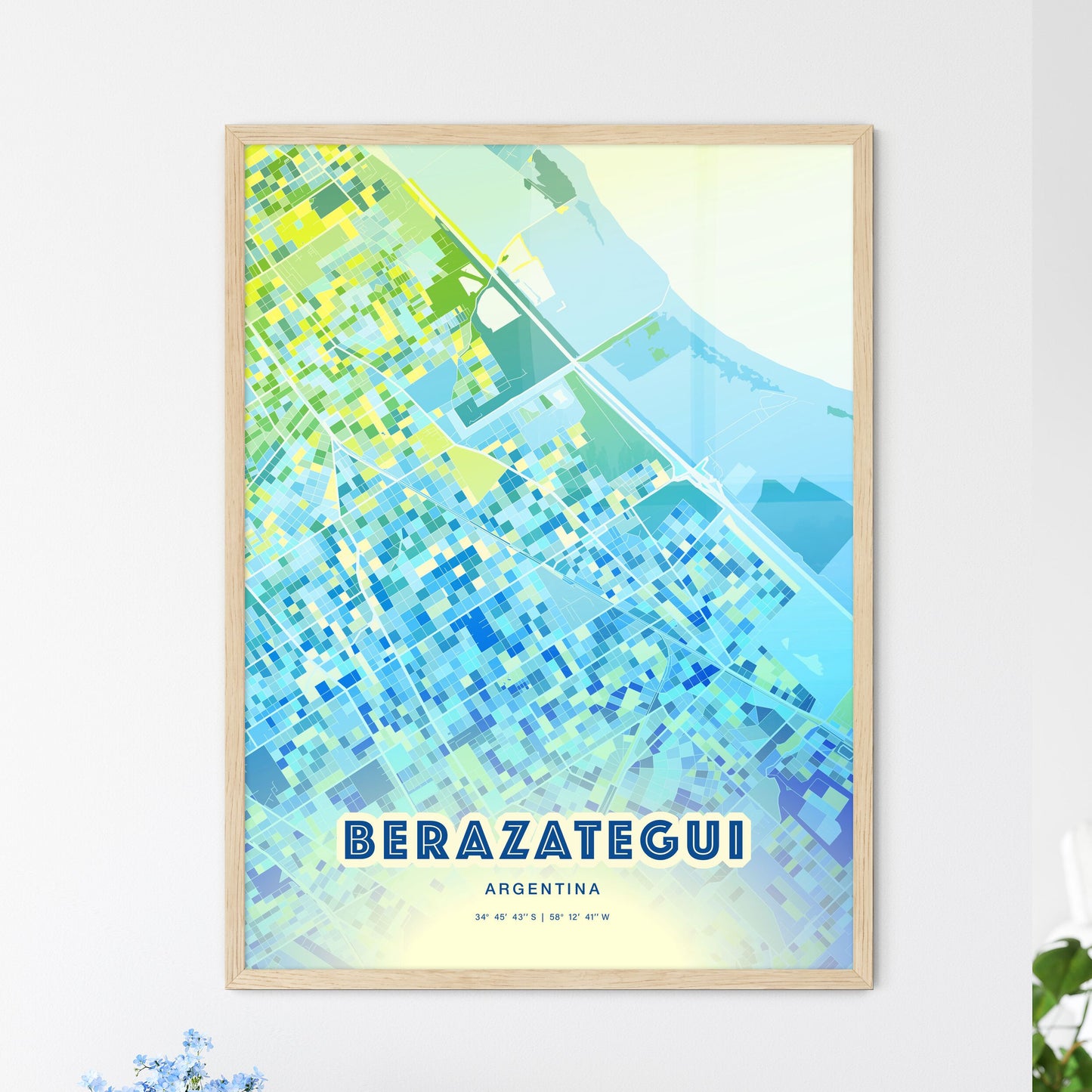 Colorful BERAZATEGUI ARGENTINA Fine Art Map Cool Blue