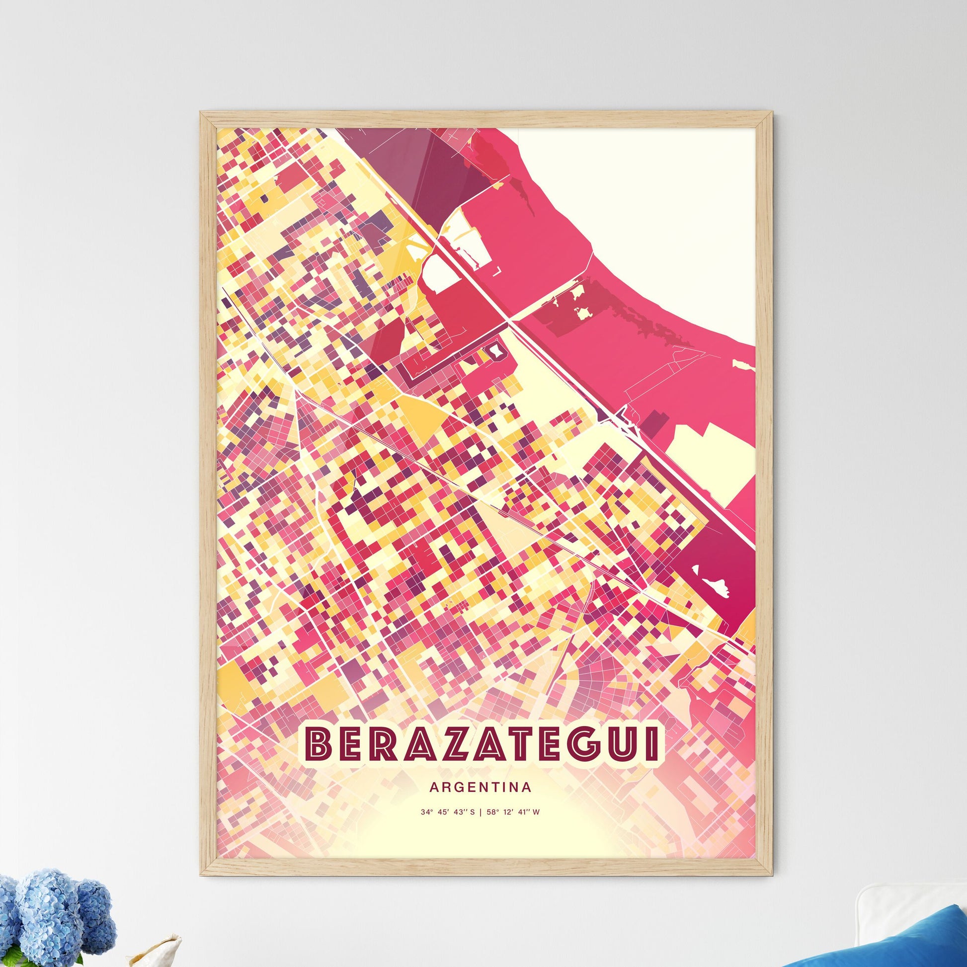 Colorful BERAZATEGUI ARGENTINA Fine Art Map Hot Red