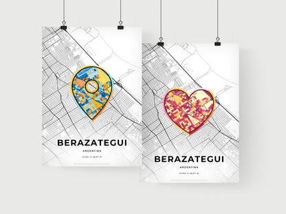 BERAZATEGUI ARGENTINA minimal art map with a colorful icon. Where it all began, Couple map gift.