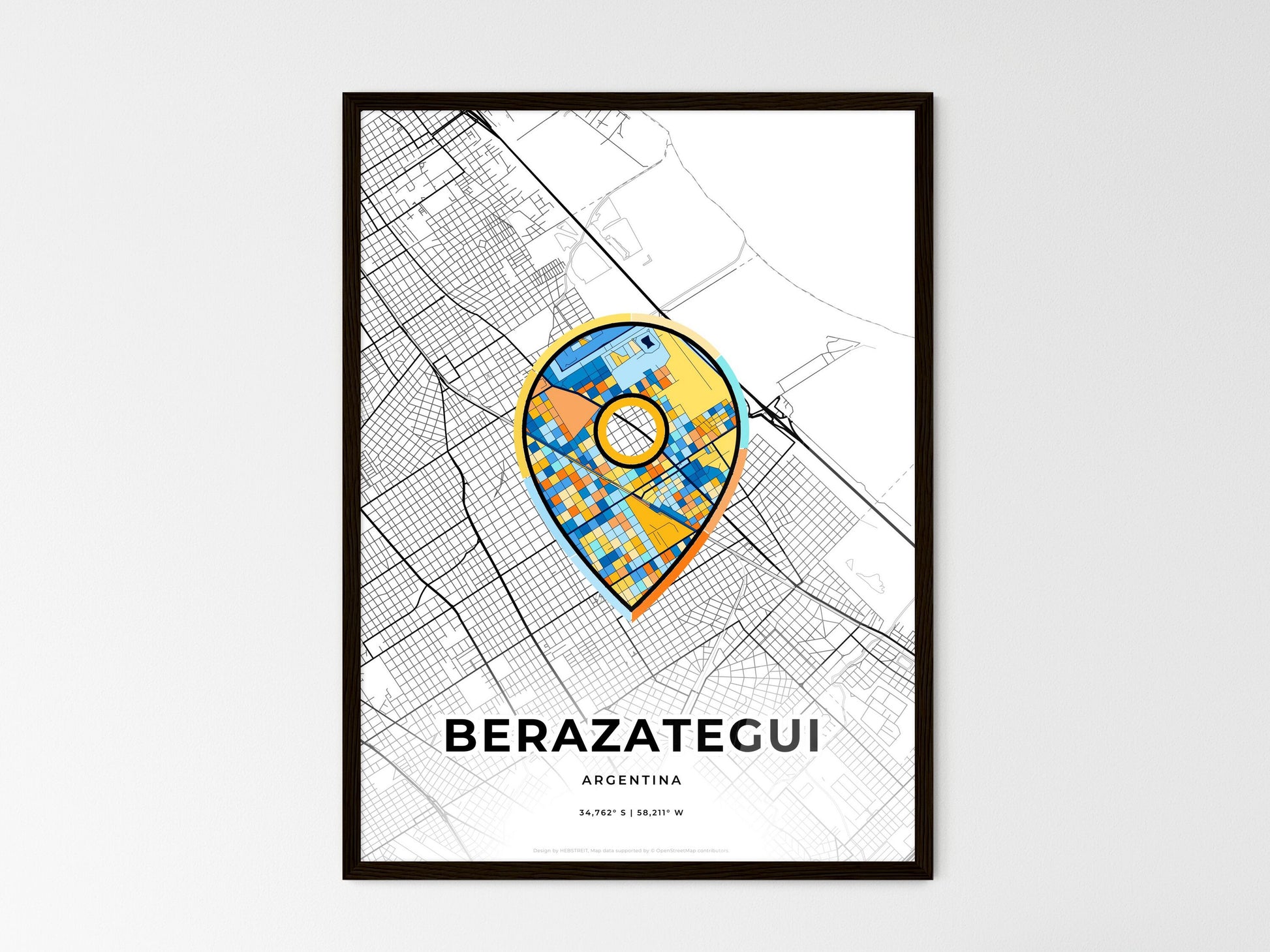 BERAZATEGUI ARGENTINA minimal art map with a colorful icon. Where it all began, Couple map gift. Style 1
