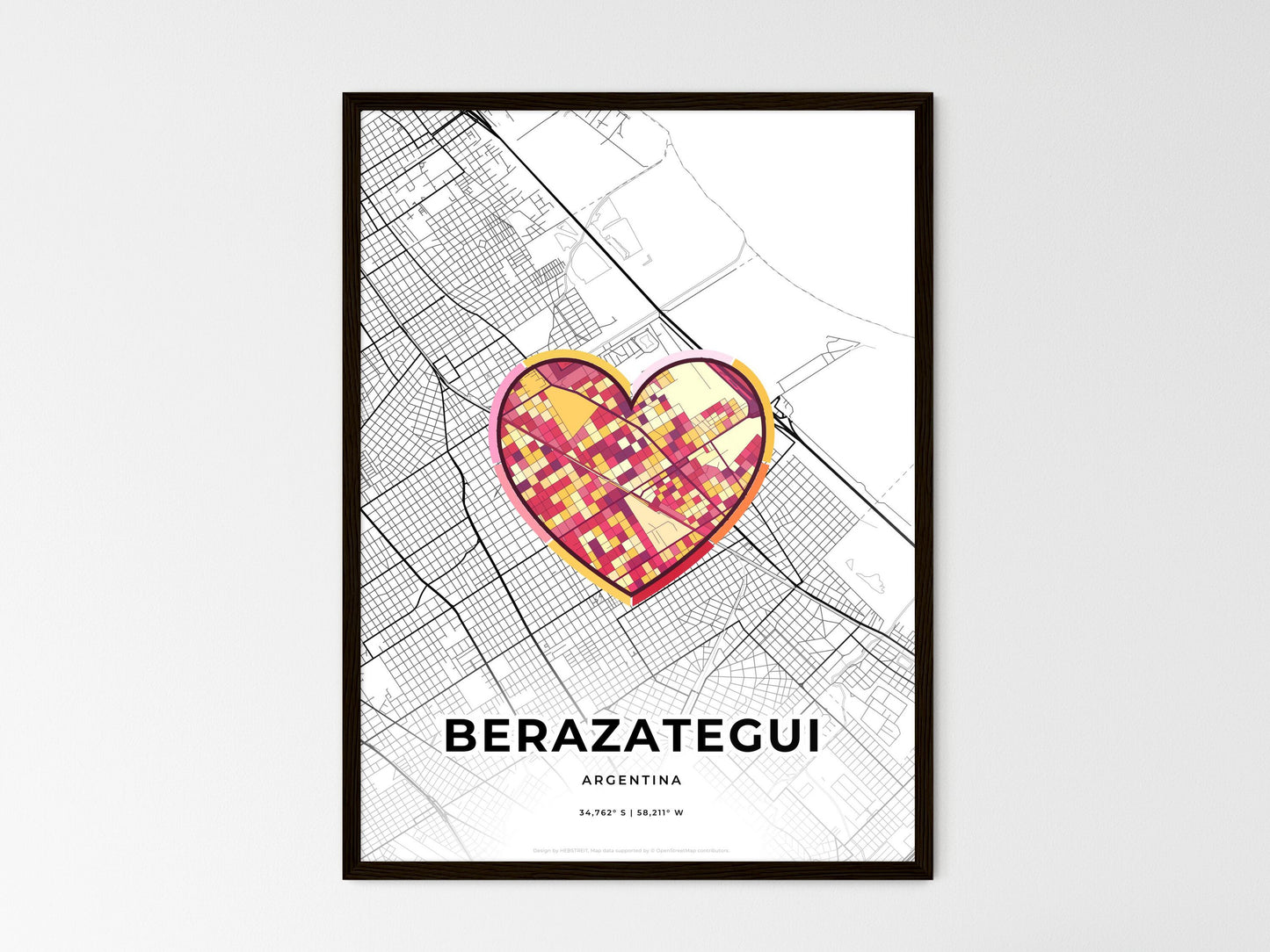 BERAZATEGUI ARGENTINA minimal art map with a colorful icon. Where it all began, Couple map gift. Style 2