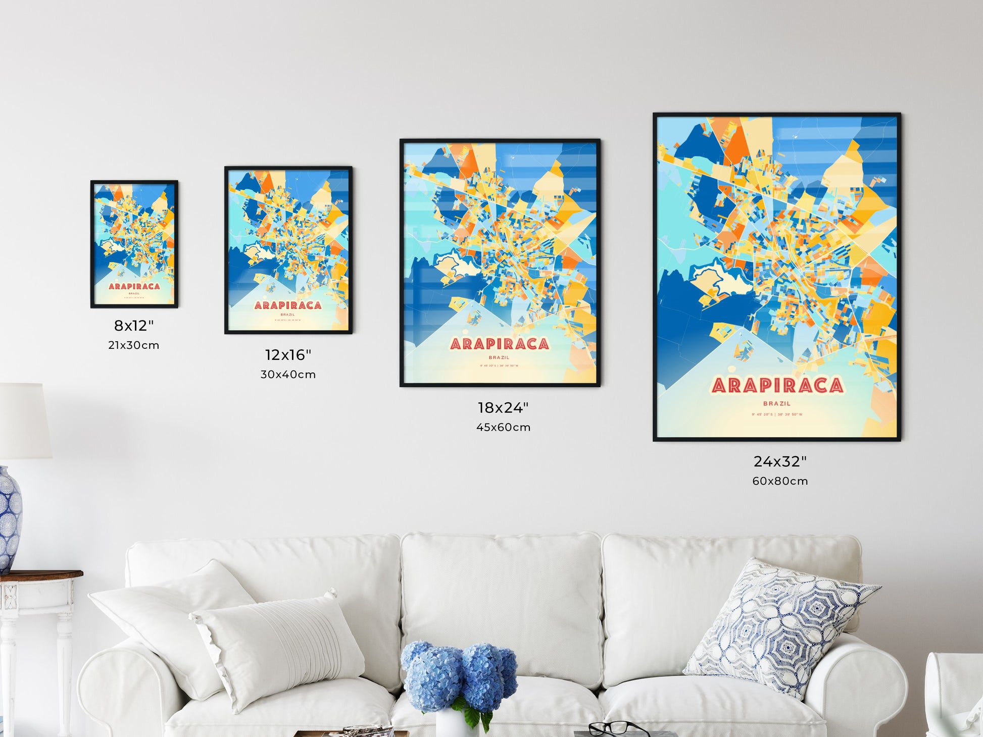 Colorful ARAPIRACA BRAZIL Fine Art Map Blue Orange