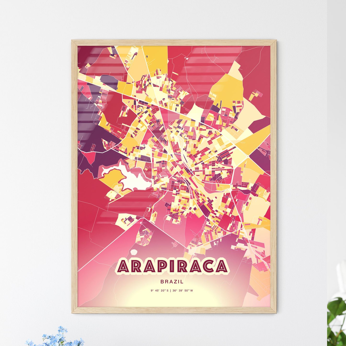 Colorful ARAPIRACA BRAZIL Fine Art Map Hot Red