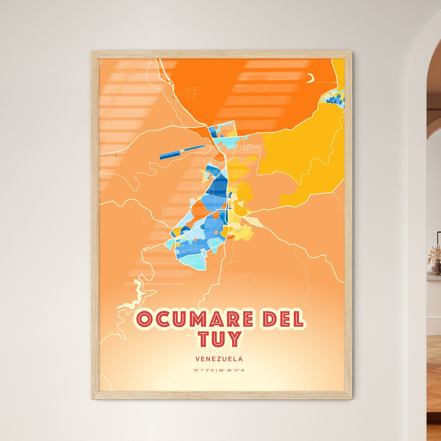 Colorful OCUMARE DEL TUY VENEZUELA Fine Art Map Blue Orange