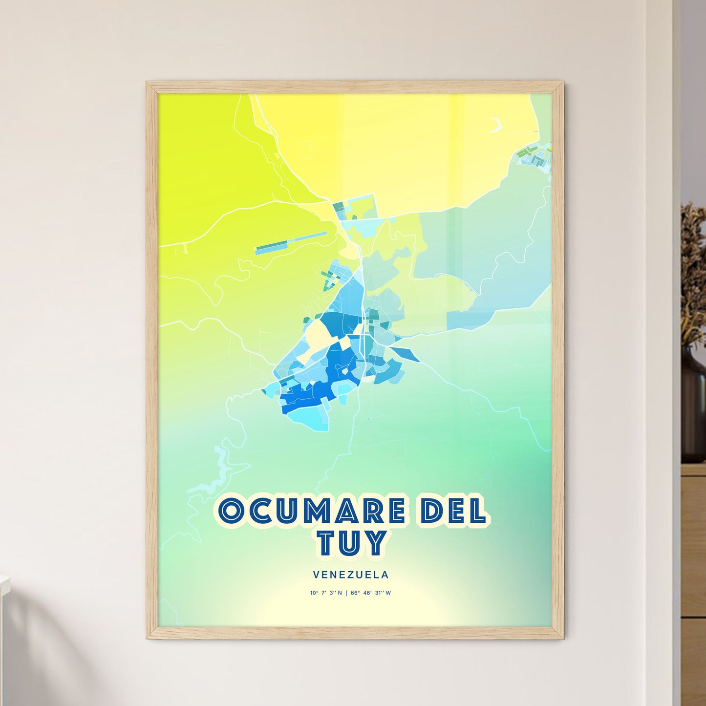 Colorful OCUMARE DEL TUY VENEZUELA Fine Art Map Cool Blue