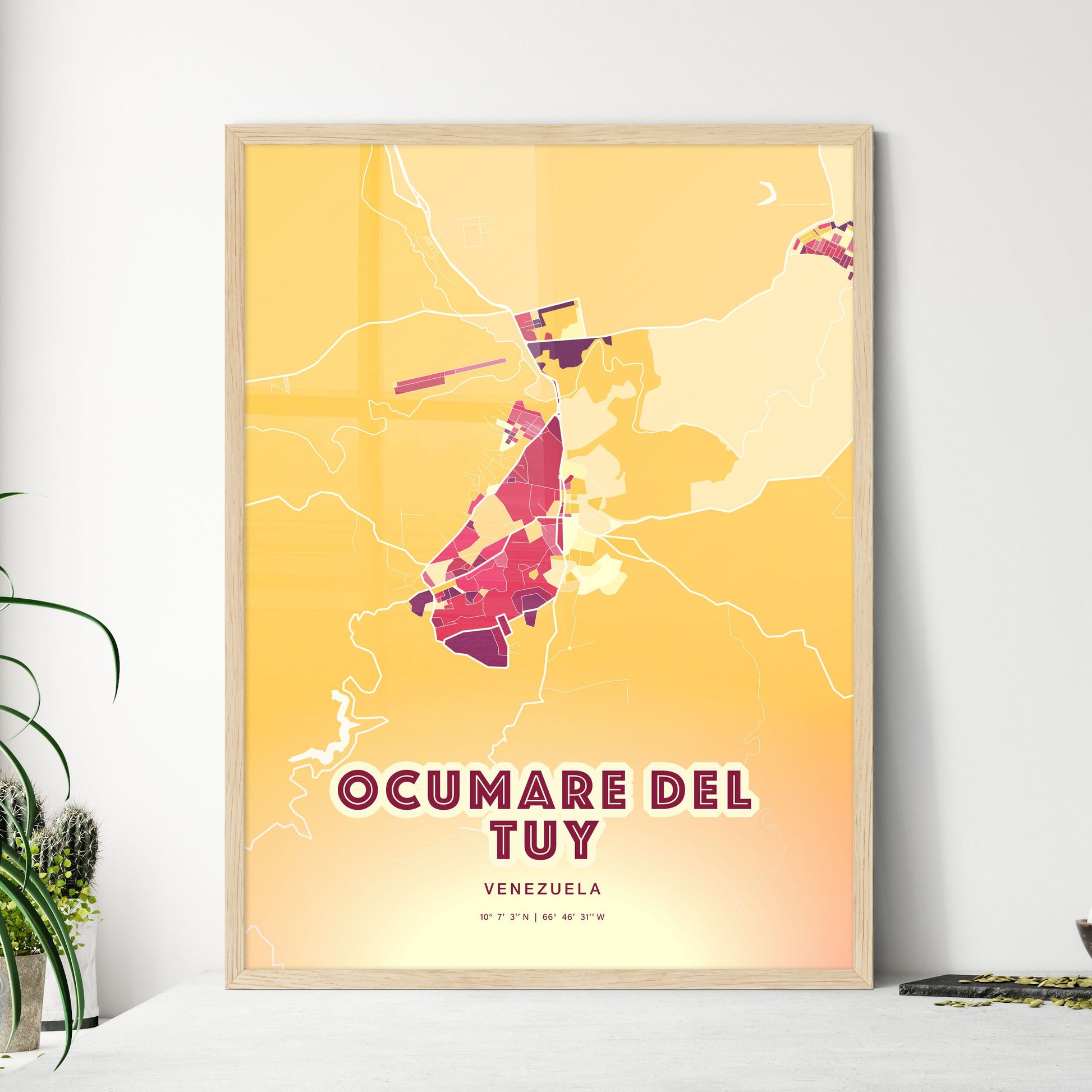 Colorful OCUMARE DEL TUY VENEZUELA Fine Art Map Hot Red