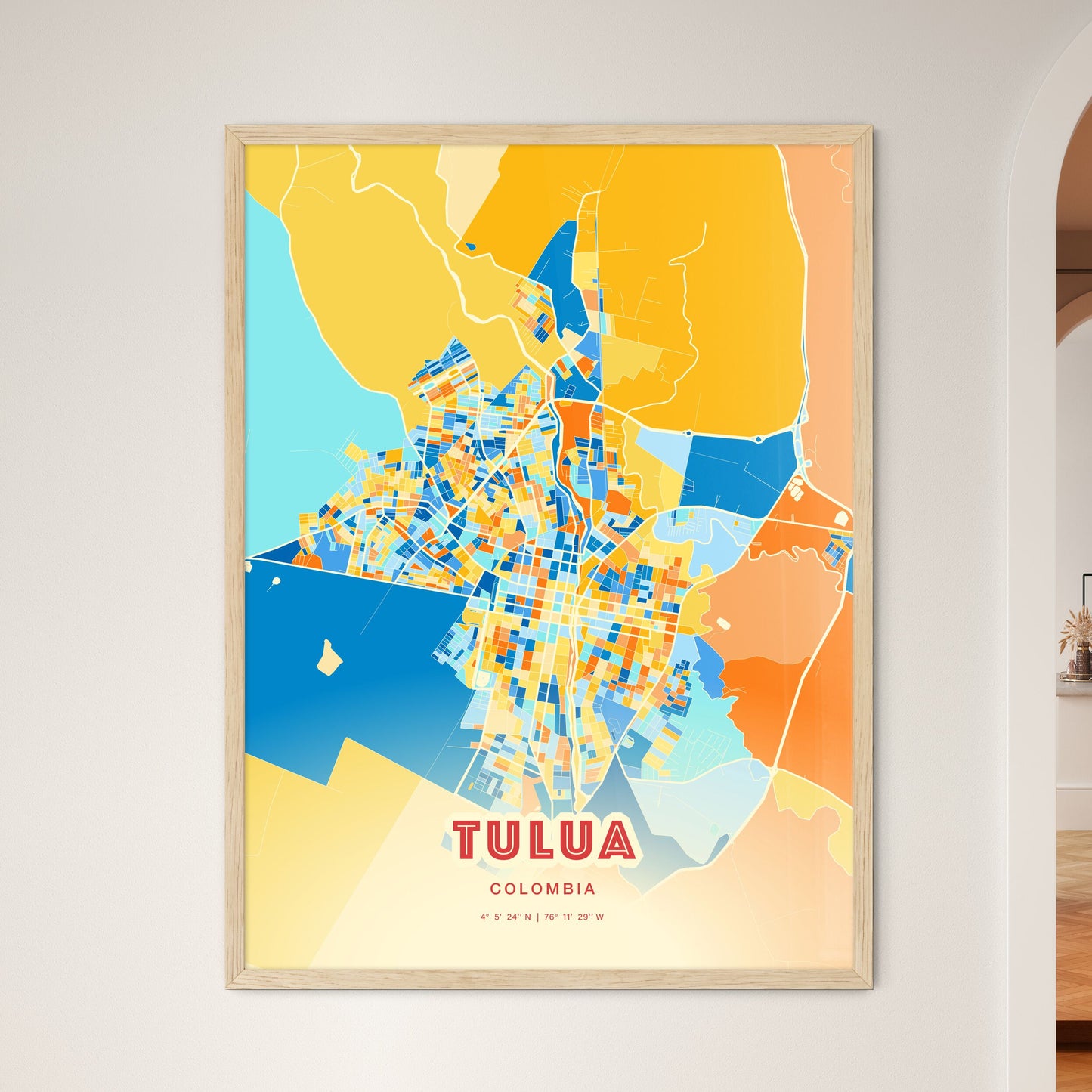 Colorful TULUA COLOMBIA Fine Art Map Blue Orange