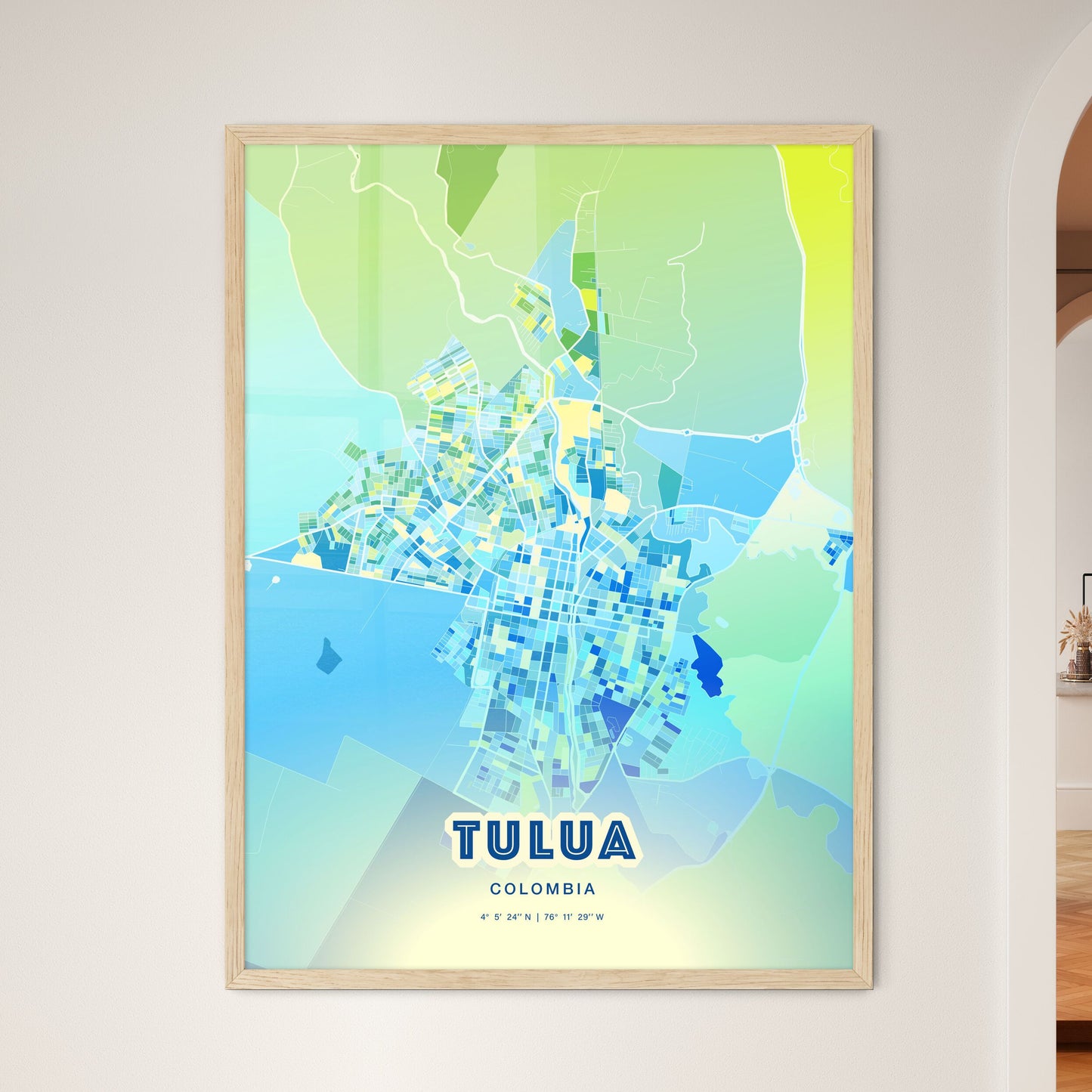 Colorful TULUA COLOMBIA Fine Art Map Cool Blue