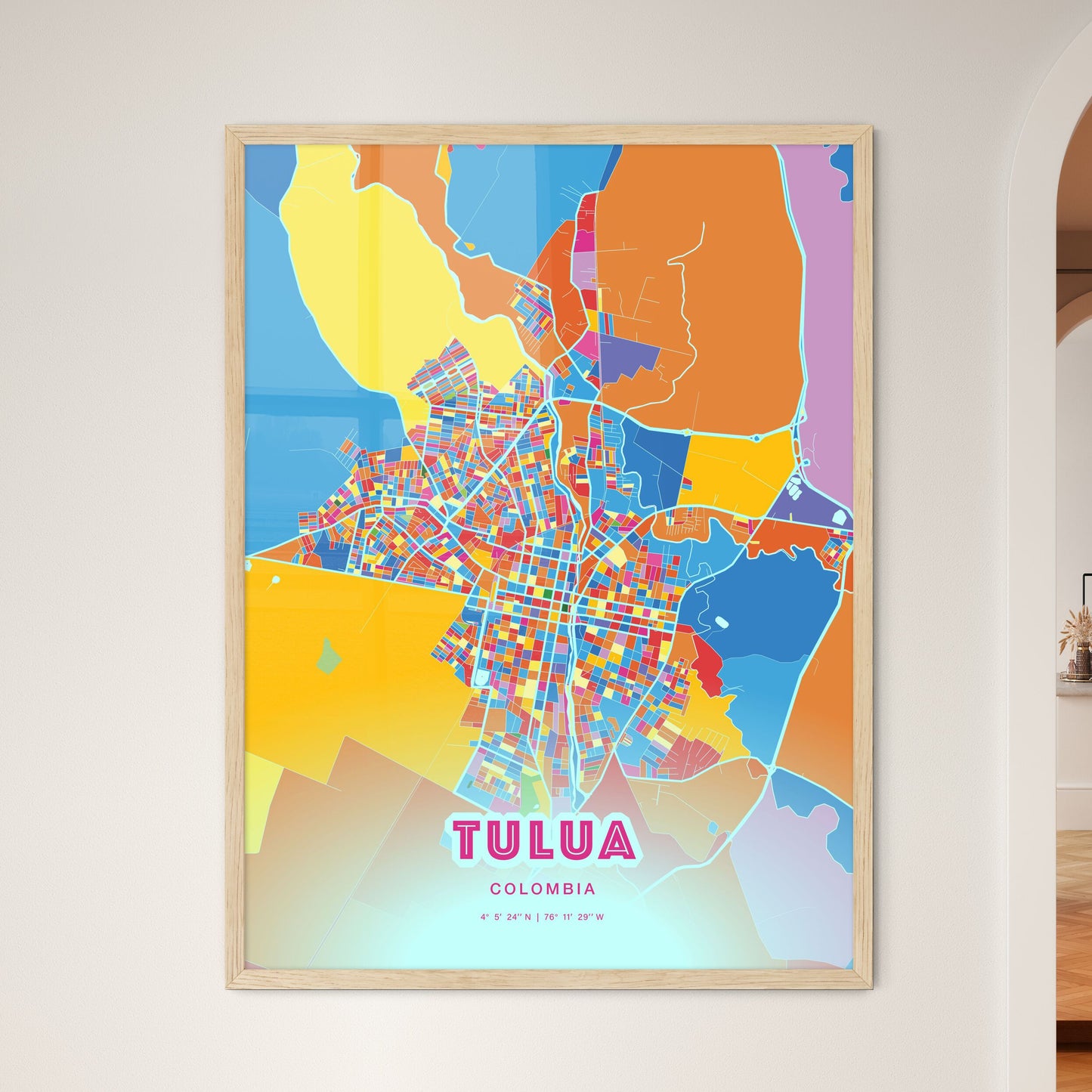 Colorful TULUA COLOMBIA Fine Art Map Crazy Colors