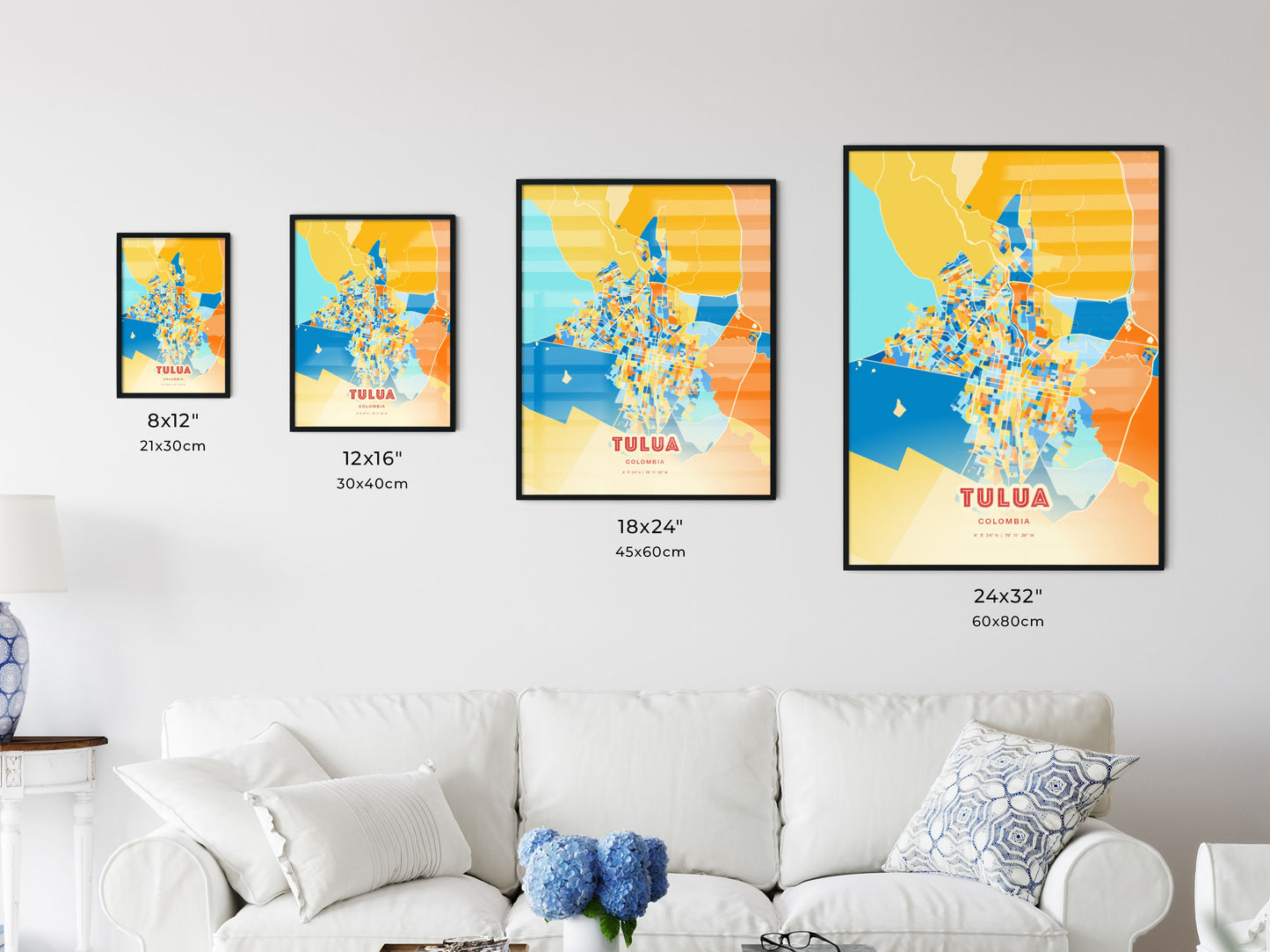 Colorful TULUA COLOMBIA Fine Art Map Blue Orange