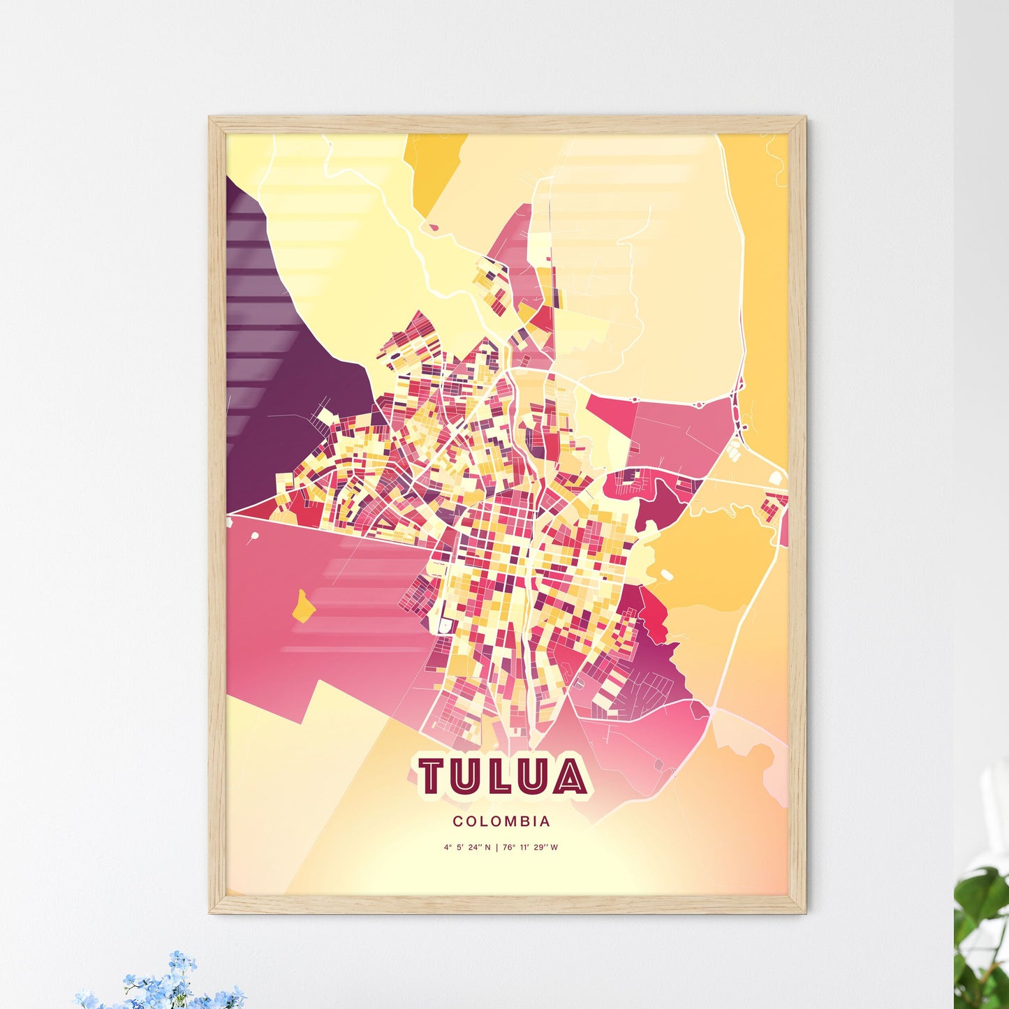 Colorful TULUA COLOMBIA Fine Art Map Hot Red